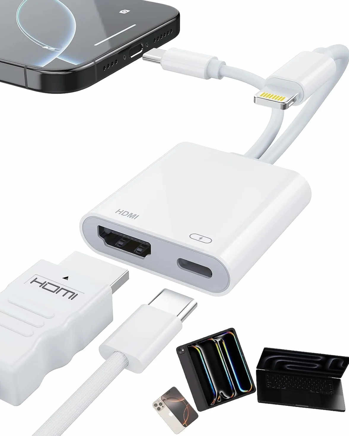 Adattatore USB-C e Lightning a HDMI per iPhone iPad a TV [2026 Nuovo, MFi Certificato], 2 in 1 4K@60 Hz Sincronizzazione Apple Lightning a Adattatore AV Digitale per MacBook, iPhone16/15
