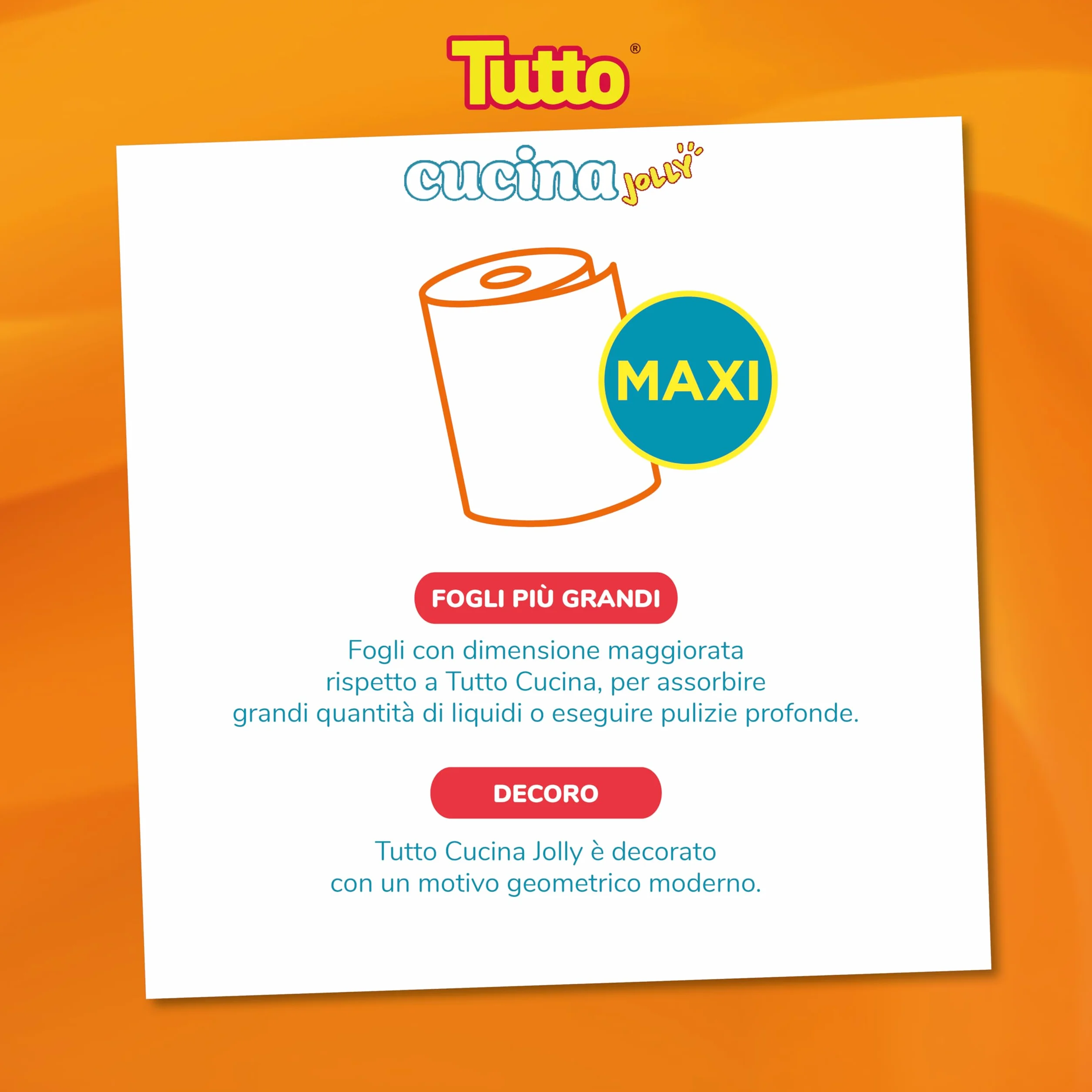 Tutto Cucina Jolly Asciugatutto 6 rotoli con Motivo Geometrico, Tecnologia HI-PER, Pura Cellulosa FSC® MIX