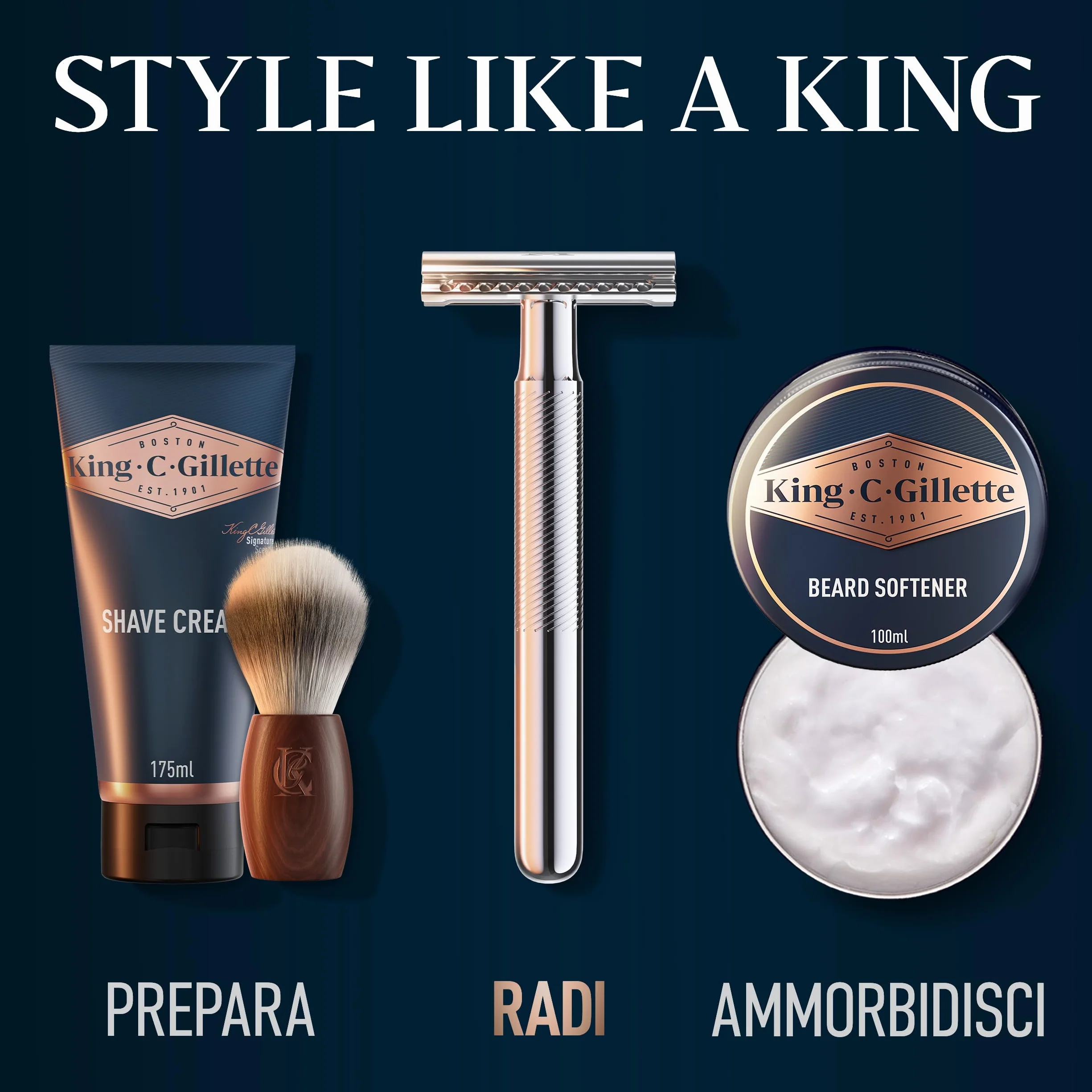 King C. Gillette Rasoio di Sicurezza in Acciaio Inossidabile con 5 Lamette Rivestite di Platino