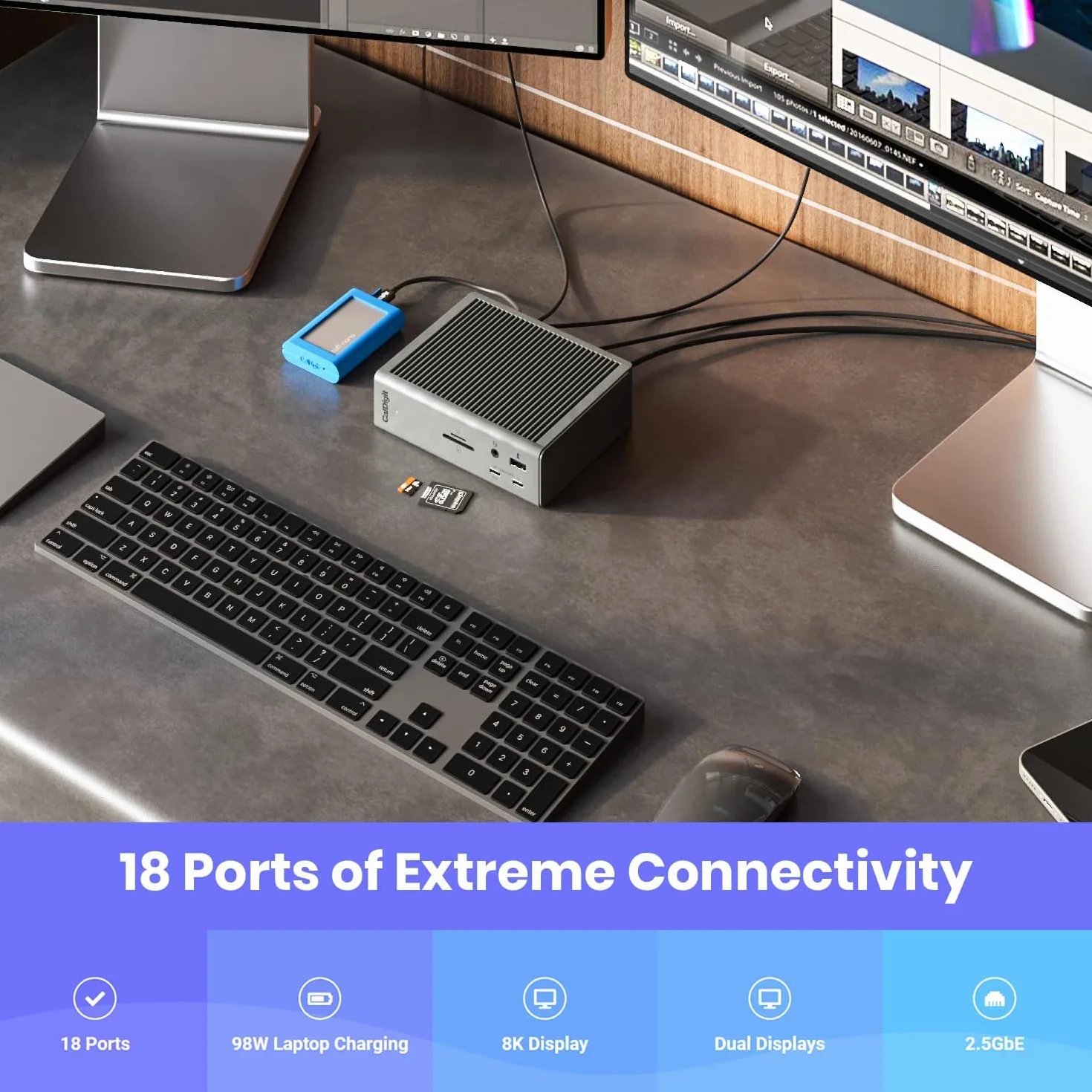 CalDigit TS4 Thunderbolt 4 Dock,18 porte, 98W di ricarica, 3x Thunderbolt 4 40Gb/s, 5xUSB-A, 3xUSB-C (10Gb/s), 2.5GbE, singoli display 8K o doppio 6K 60Hz, PC, Chrome compatibile con cavo da 0.8 m