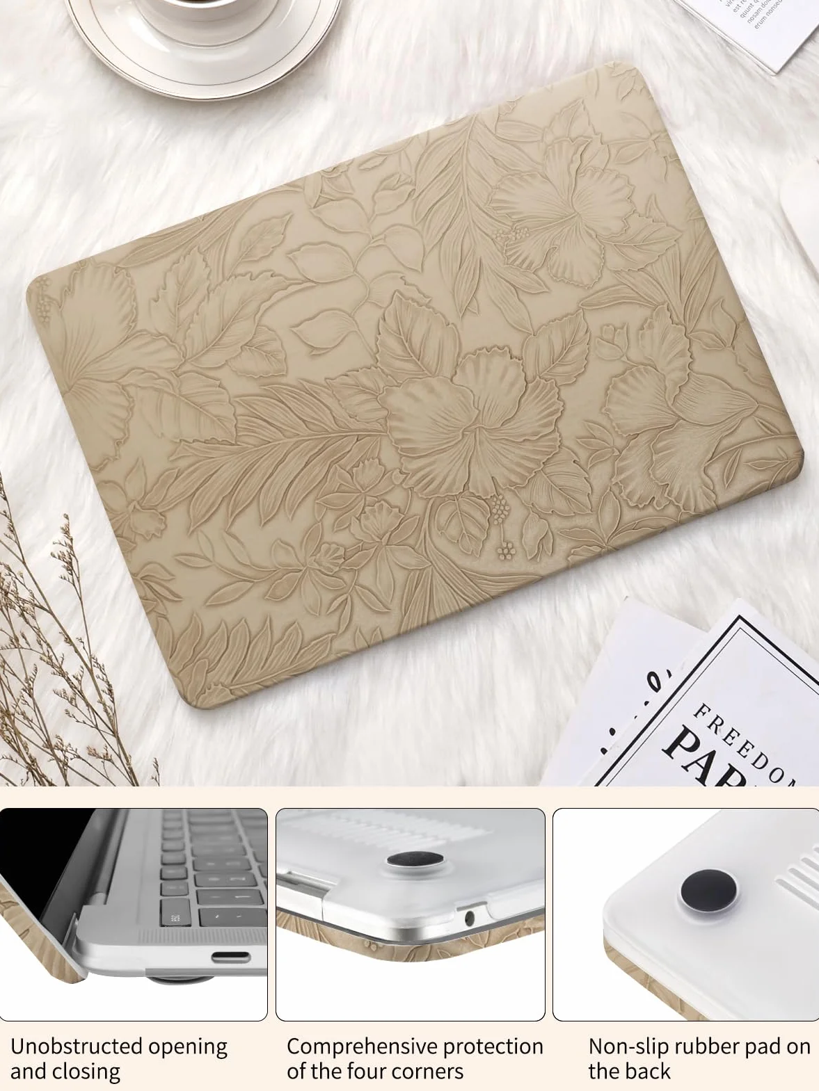 Custodia Compatibile con MacBook Air 13 Pollici 2022 2021 2020-2018 M1 A1932 A2179 M1 A2337 Touch ID Foglie Pelle Cover Plastica Rigid Protettivo Case e Copritastiera(Albicocca)