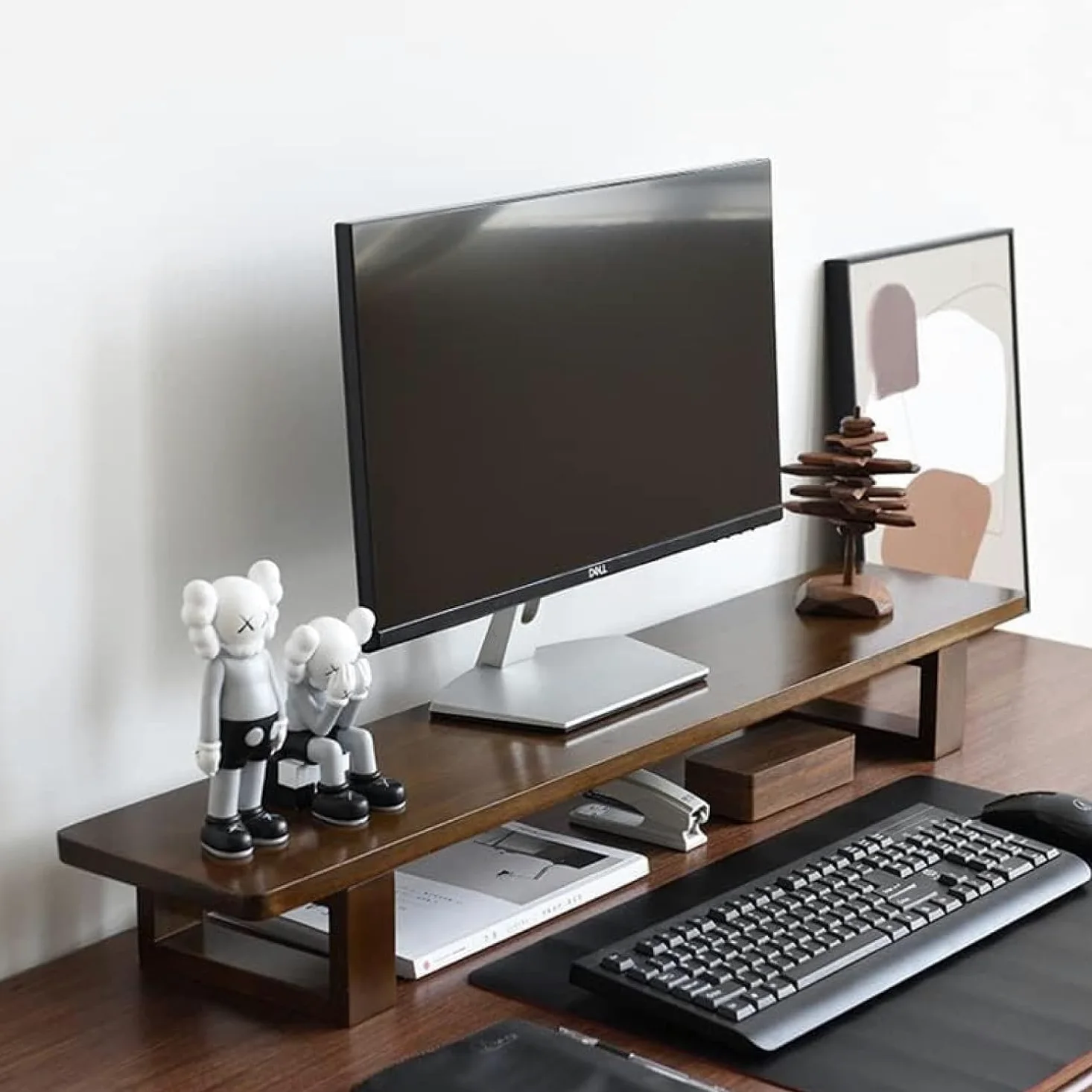 Supporto per Monitor in Legno massello, Supporto Universale in Legno per Monitor di Computer, Laptop, TV, Stampante, Organizer per Ufficio, A, 60 cm