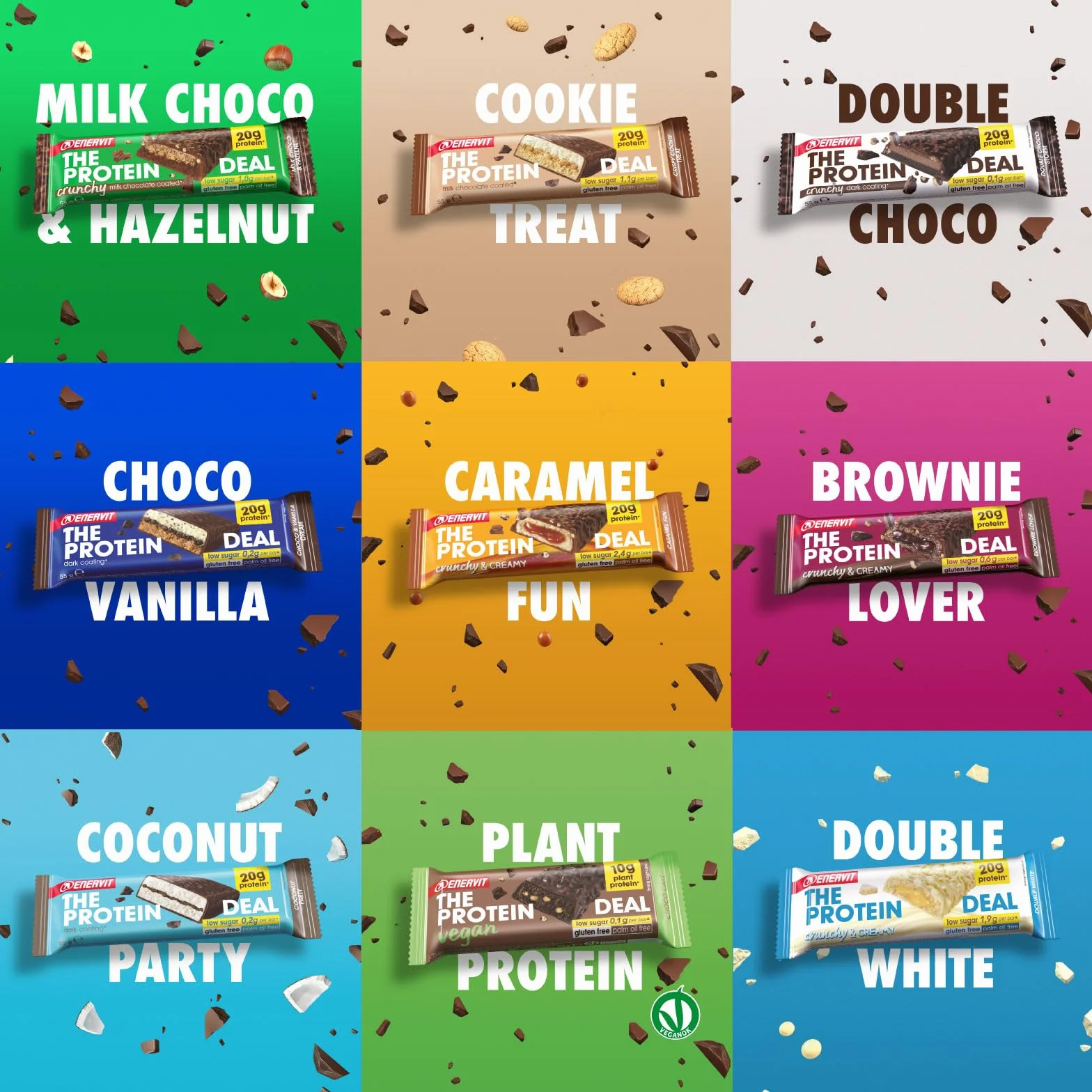 Enervit The Protein Deal Crunchy Double Choco Storm Barrette Proteiche Cioccolato Fondente 20g Proteine 0,1g Zuccheri Senza Glutine 12x55g