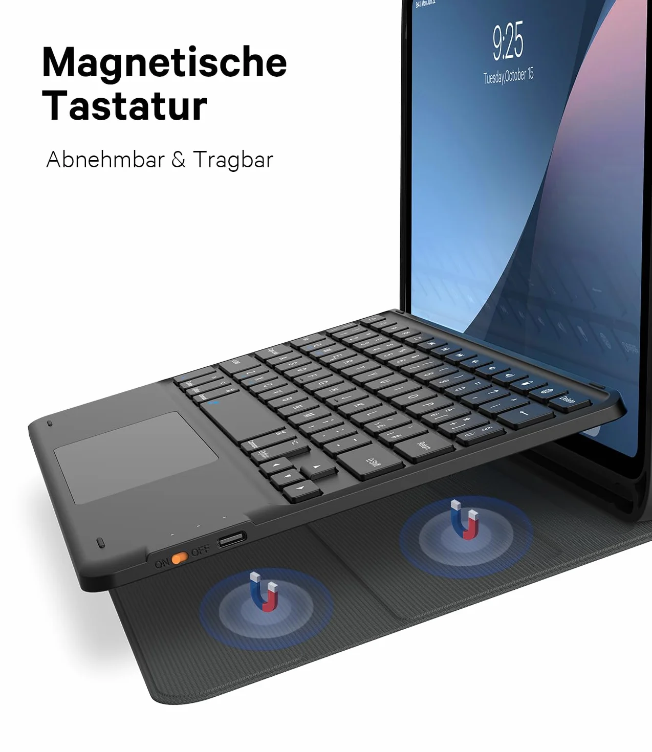 CHESONA Tastiera per iPad Air 11 M3 2025/M2 2024&Pro 11 (4/3/2/1 Generazione) con Touchpad, Staccabile Tastiera per iPad Air 5 /Air 4 Gen. 10.9”, 2 Canali BT, Italiano ‎QWERTY, Nero