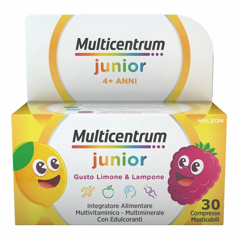 Multicentrum Junior Integratore Multivitaminico Completo 4+ Gusto Limone e Lampone 30 Compresse