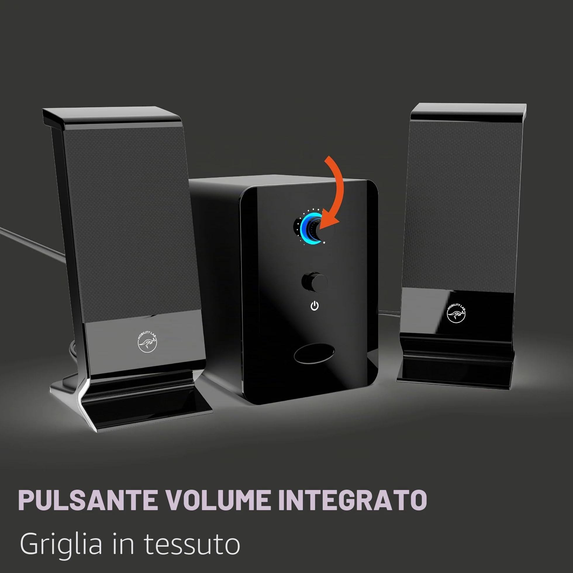 Mobility Lab – ML314006 – Altoparlante PC 2.1 Multimedia – Suono Ricco, Bassi potenti, Pulsante Volume integrato, Connessione cablata USB e Jack – Compatibilità macOS e Windows – Nero