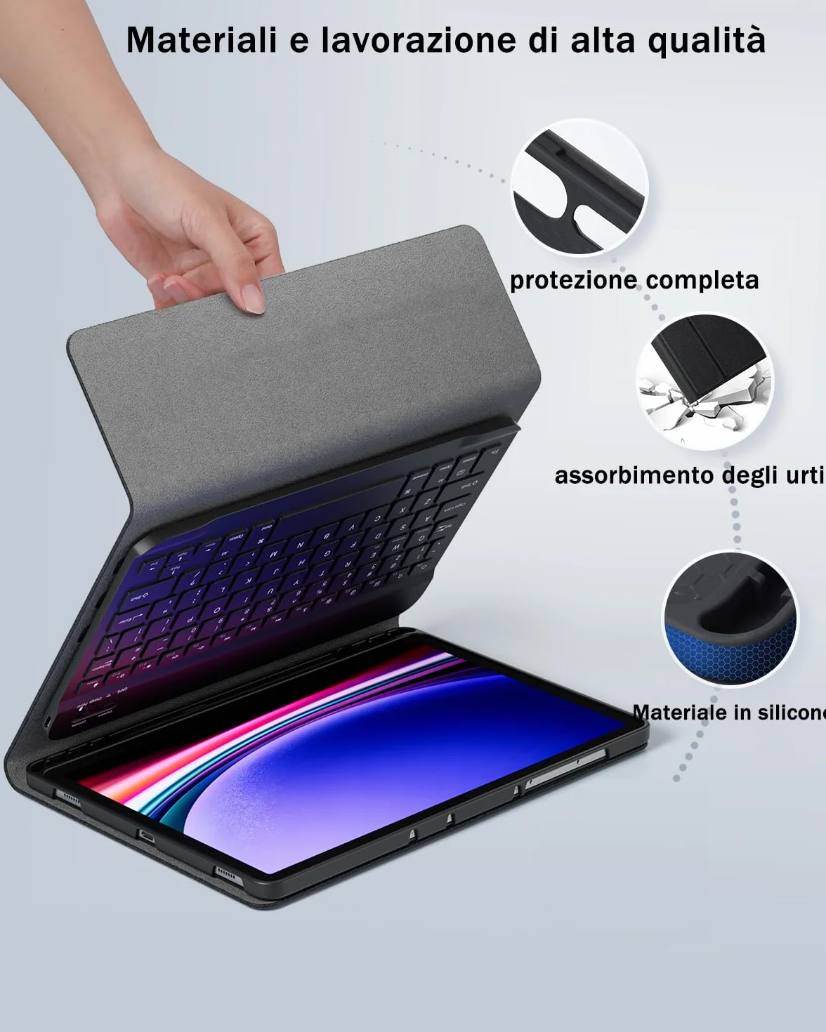 Cover per iPad 9/8/7 10.2" iPad Air 3 10.5" iPad Pro 10.5" con tastiera Bluetooth QWERTY e Mouse Nero
