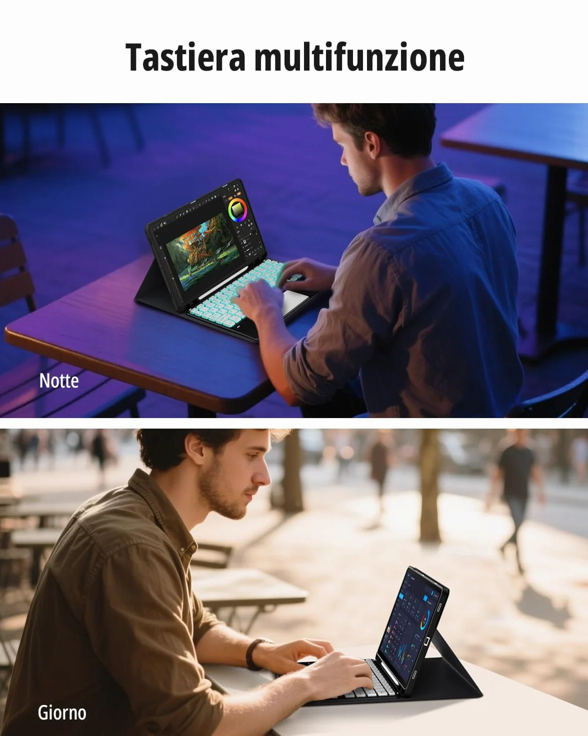 CACOE Cover con Tastiera Compatibile con Samsung Galaxy Tab S10 Lite / S10 FE / S9 FE/S9 10.9"/11" (2025/2023) con Touchpad, Tastiera Wireless Staccabile con Illuminazione a 7 Colori, Nero
