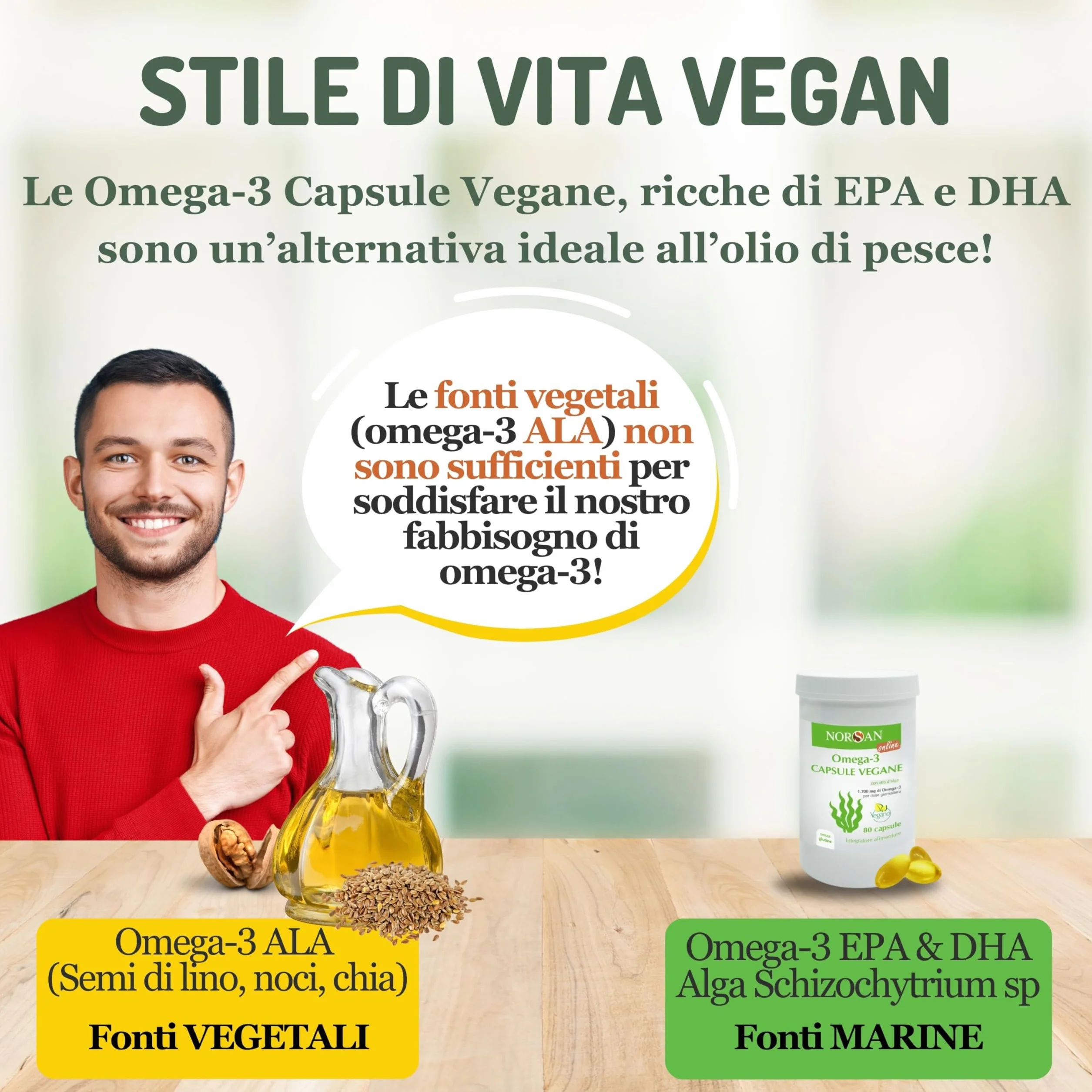 NORSAN Omega 3 Vegan Capsule 80 pezzi 1700 mg EPA DHA vegetale senza reflusso
