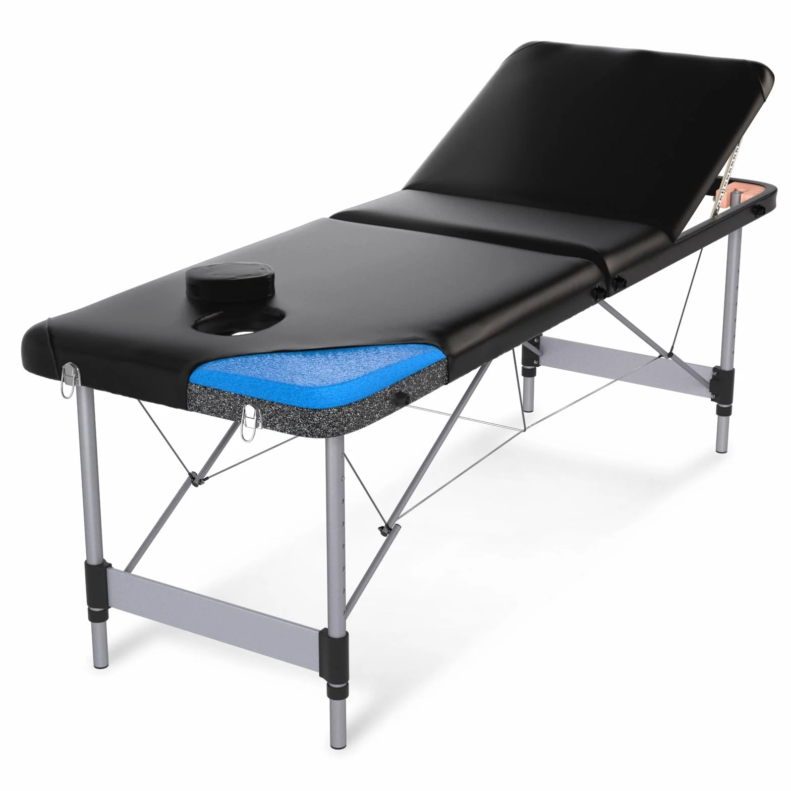 Lettino Massaggio Professionale 3 Zone in Alluminio 180x56, Portatile Richiudibile, Nero