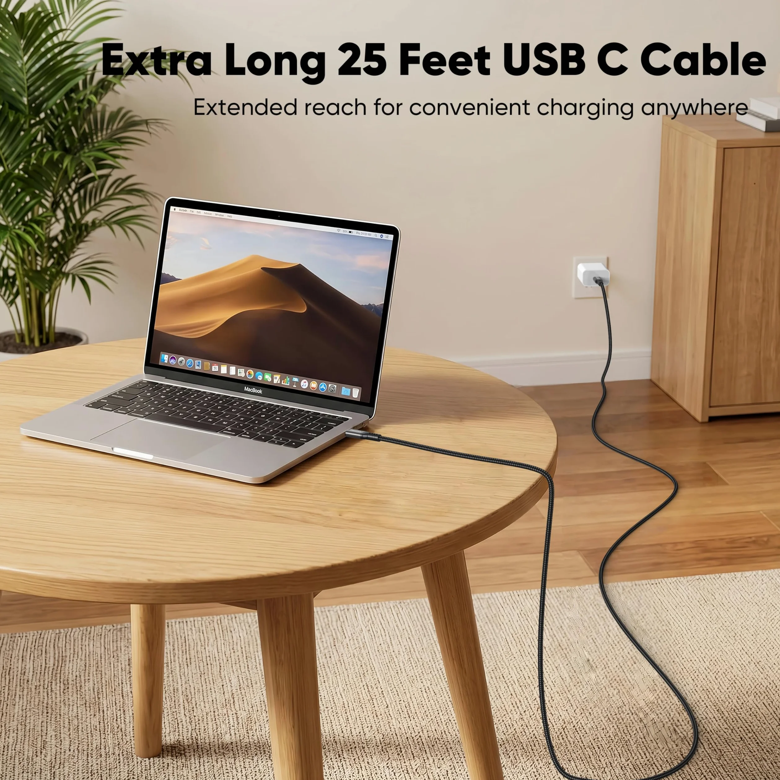 Cavo per monitor USB C extra lungo, 7,6 m, display video 4K a 60 Hz, cavo USBC 3.2 gen 2, ricarica rapida 100 W/trasferimento dati da 20 Gbps da USB-C a tipo C per monitor MacBook Dock Hub SSD esterno