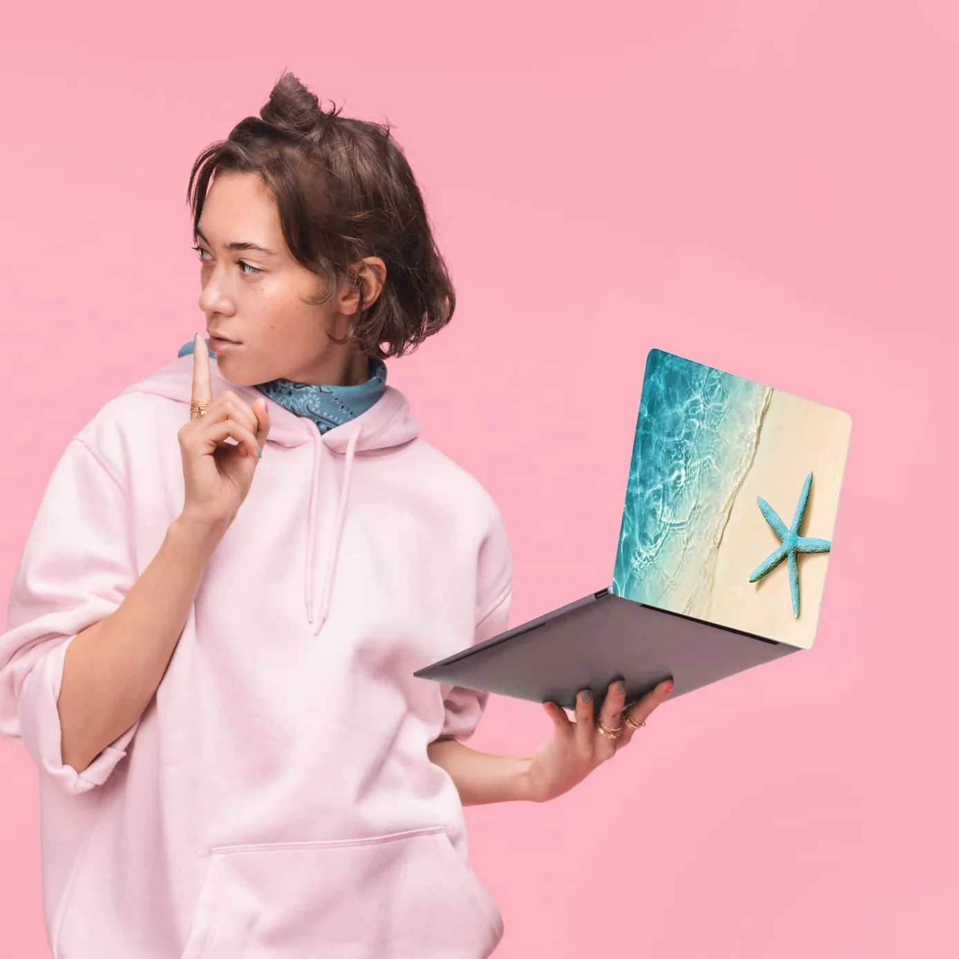 eyscar Adesivo per laptop da 13", 13,3", 14", 15,4", 15,6", 15,6 pollici, in vinile, per PC (stelle marine in spiaggia), NEK1215