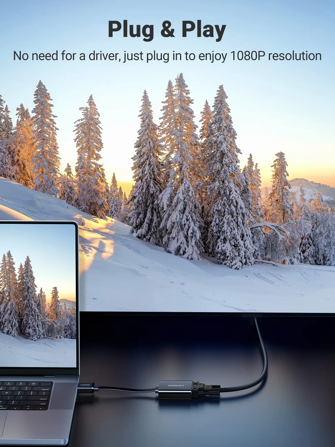 UGREEN - Cavo adattatore HDMI a VGA, 1080P, HDTV attivo, trasmissione audio, supporta PC, laptop, Chromebook, Raspberry Pi, nero