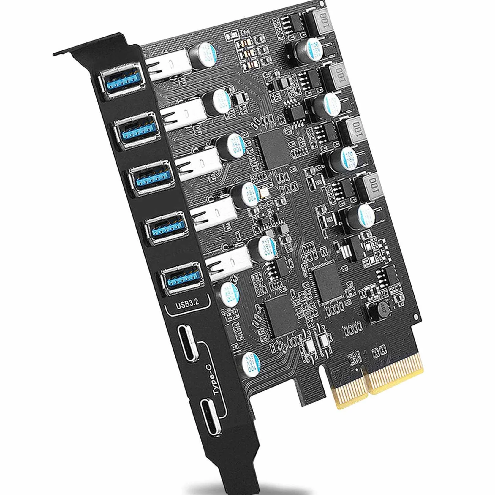 Scheda PCIe USB 3.2/3.1 Gen 2 10Gbps larghezza di banda 7 porte (2X USB-C - 5 Tipo A) Scheda di espansione PC Card Hub Porta Interna per Windows 10/8/7 e Mac OS 4.1/5.1 e Sopra