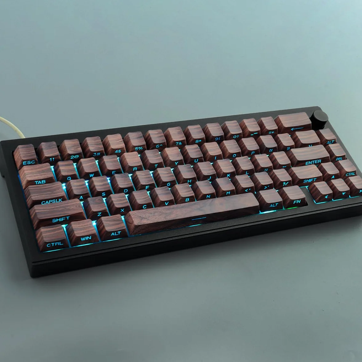 JakeTsai Copritasti con stampa laterale-PBT, Texture noce, Shine Through, Copritasti Double Shot 75 percento, dye-sub, Copritasti Cherry Profile per Gateron MX Switches Tastiera Meccanica