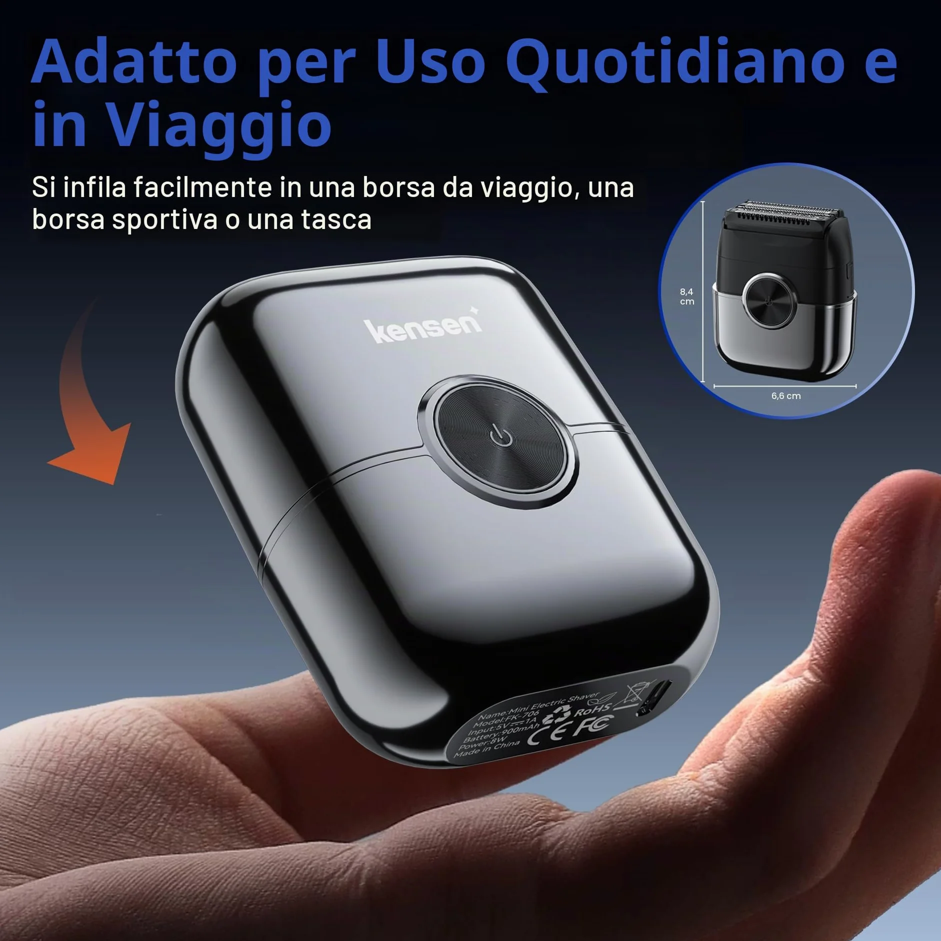 Rasoio Elettrico Barba Wet&Dry Uomo 4D 120 Min Utilizzo Senza Fili Impermeabile Portatile