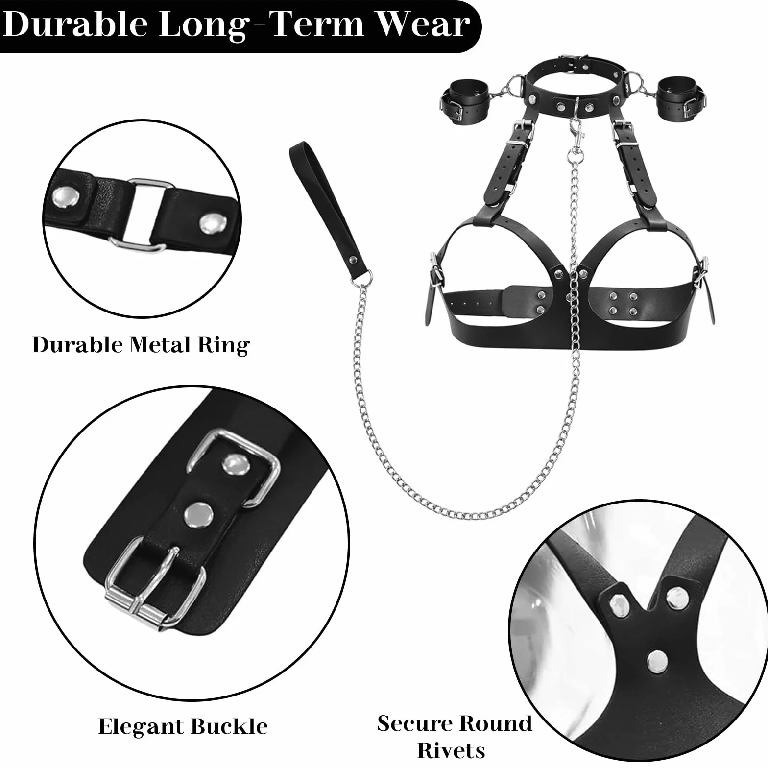 Set BDSM 6w1 Bondage Sessuale Sex Toys Manette Imbracatura Gotica Reggiseno Choker Morsetti Capezzoli Maschera Occhi