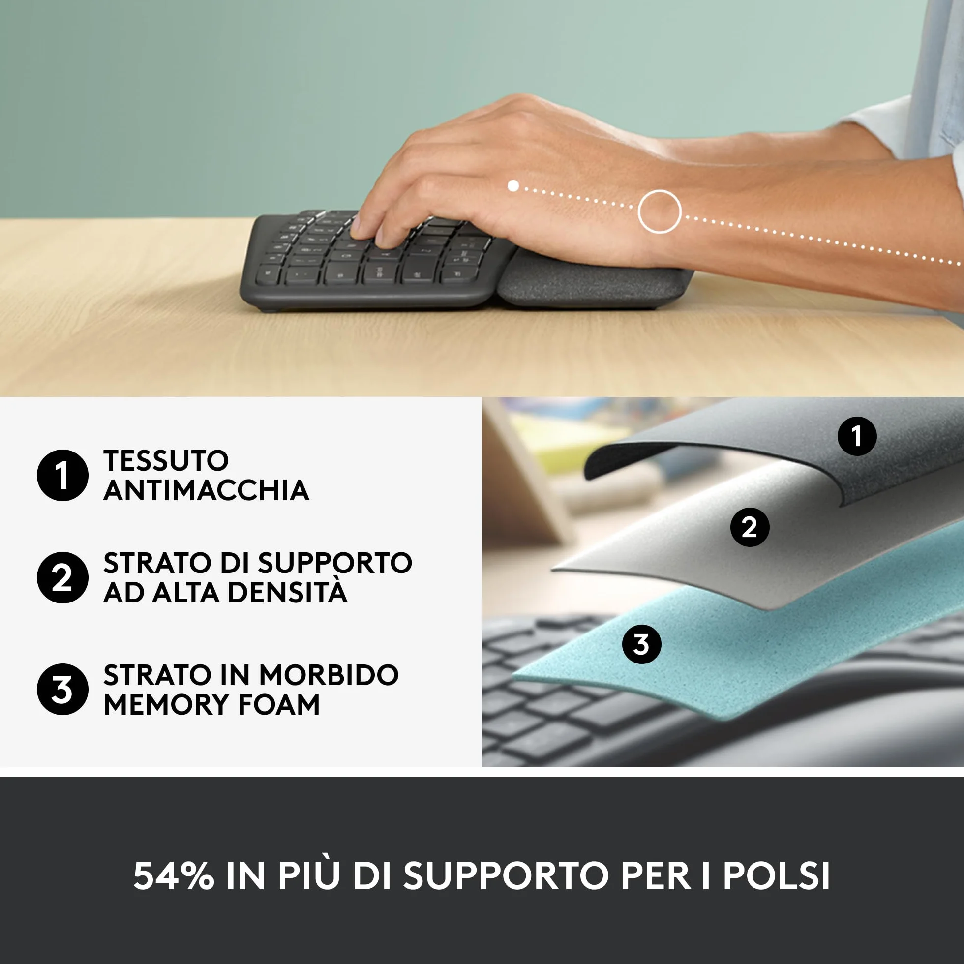 Logitech ERGO K860 Wireless Split Keyboard Ergonomic Italian Layout QWERTY Grey