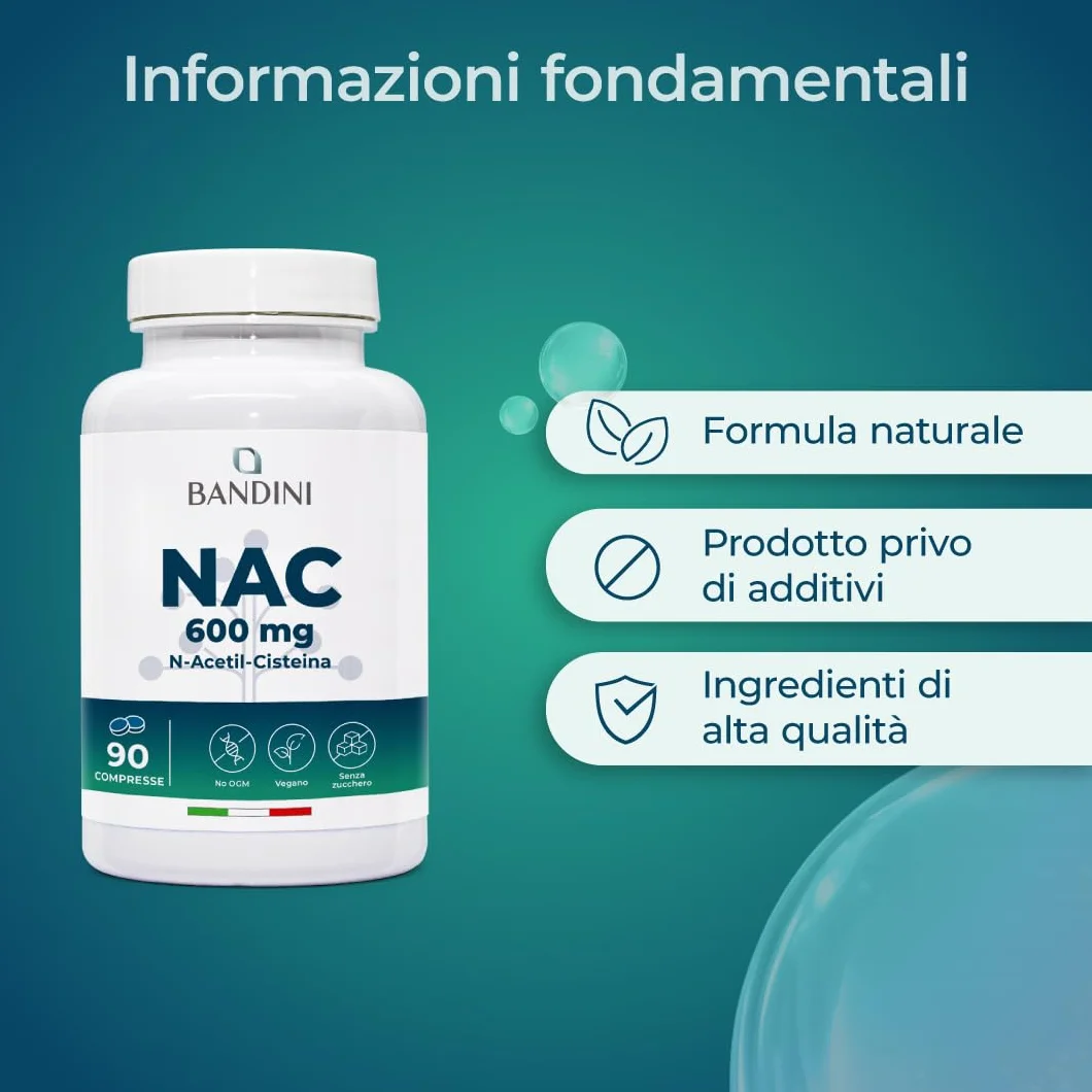 Bandini NAC N-Acetil-Cisteina 600mg 90 Compresse integratore sostiene difese immunitarie precursore glutatione vegano