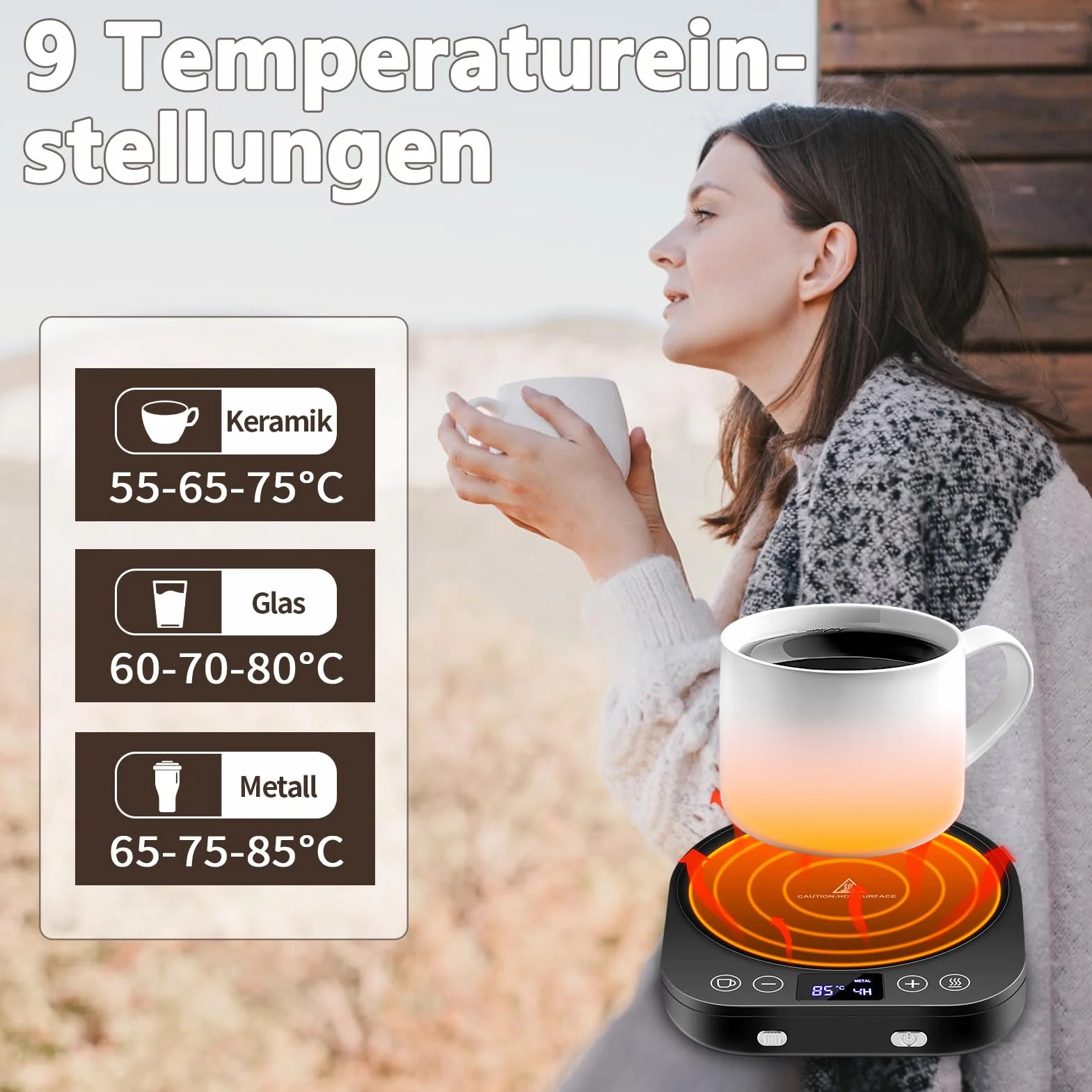 Scaldatazze da caffè,Scaldatazze aggiornato,Scaldabevande elettrico 9 impostazioni di temperatura,Scaldacandele con accensione/spegnimento automatico con rilevamento di gravità,Per caffè,Tè,Latte