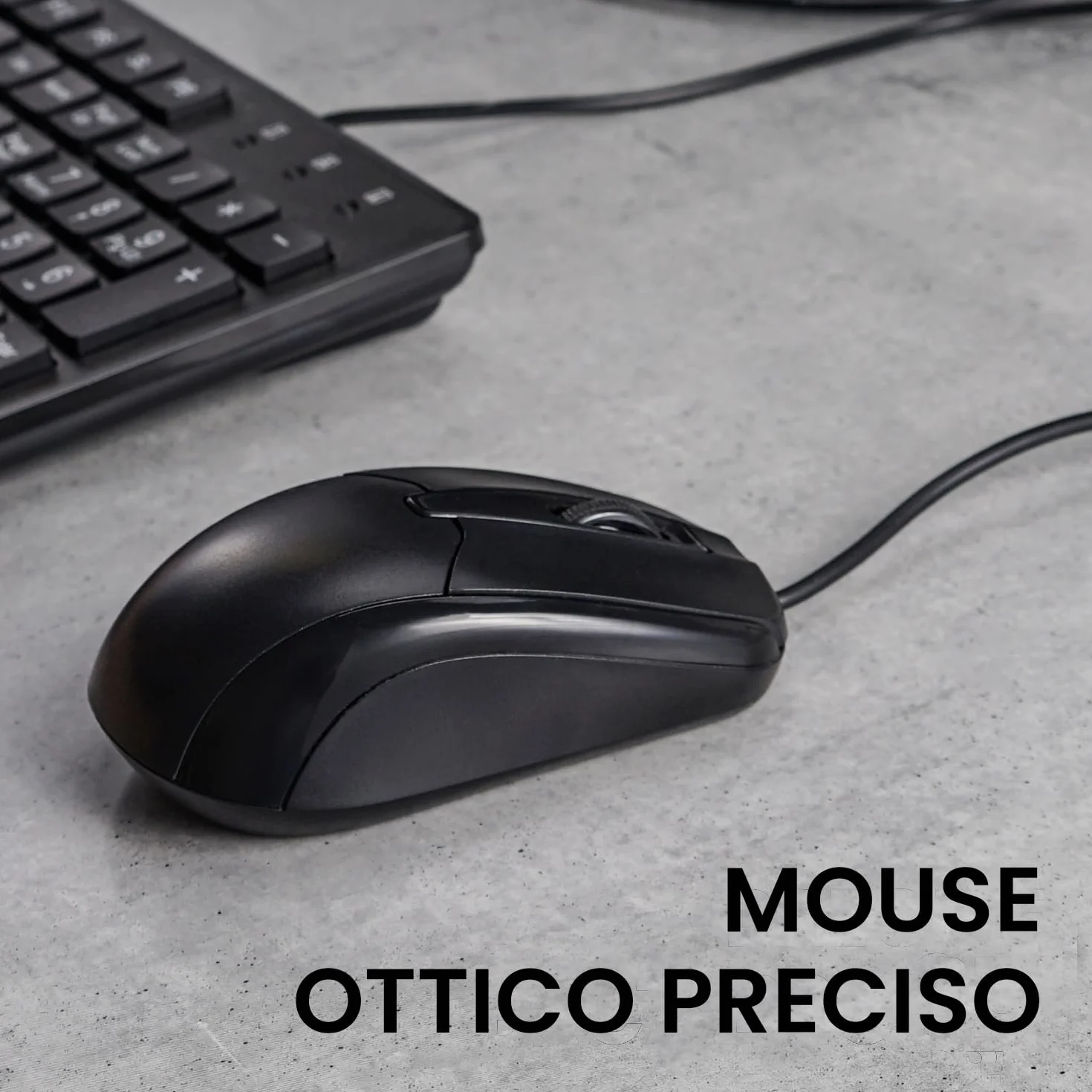 Perixx PERIDUO-117P Set Tastiera e Mouse PS/2, Layout QWERTY Italiano, Mouse Ottico a 3 Tasti, Cavo da 1,8 m, Nero
