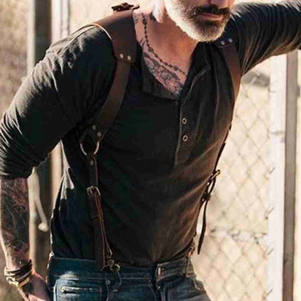 HARR Bretelle in pelle PU per uomo Vintage Punk Imbracatura pantaloni costumi