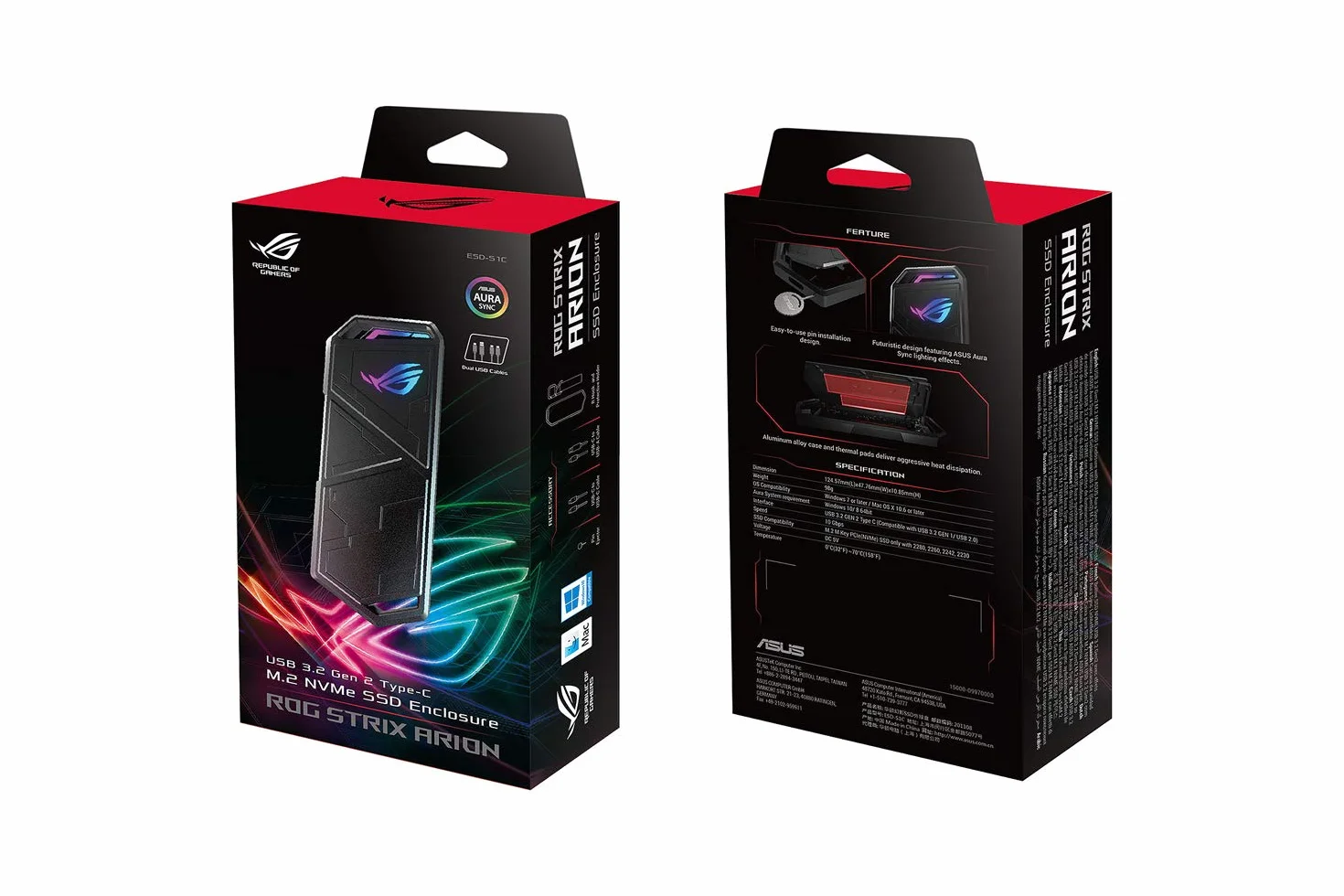 ASUS - ROG Strix Arion - Boîtier SSD M.2 NVMe, USB 3.2 Gén.2 (Type-C) à 10 GB/s, Dual USB-C
