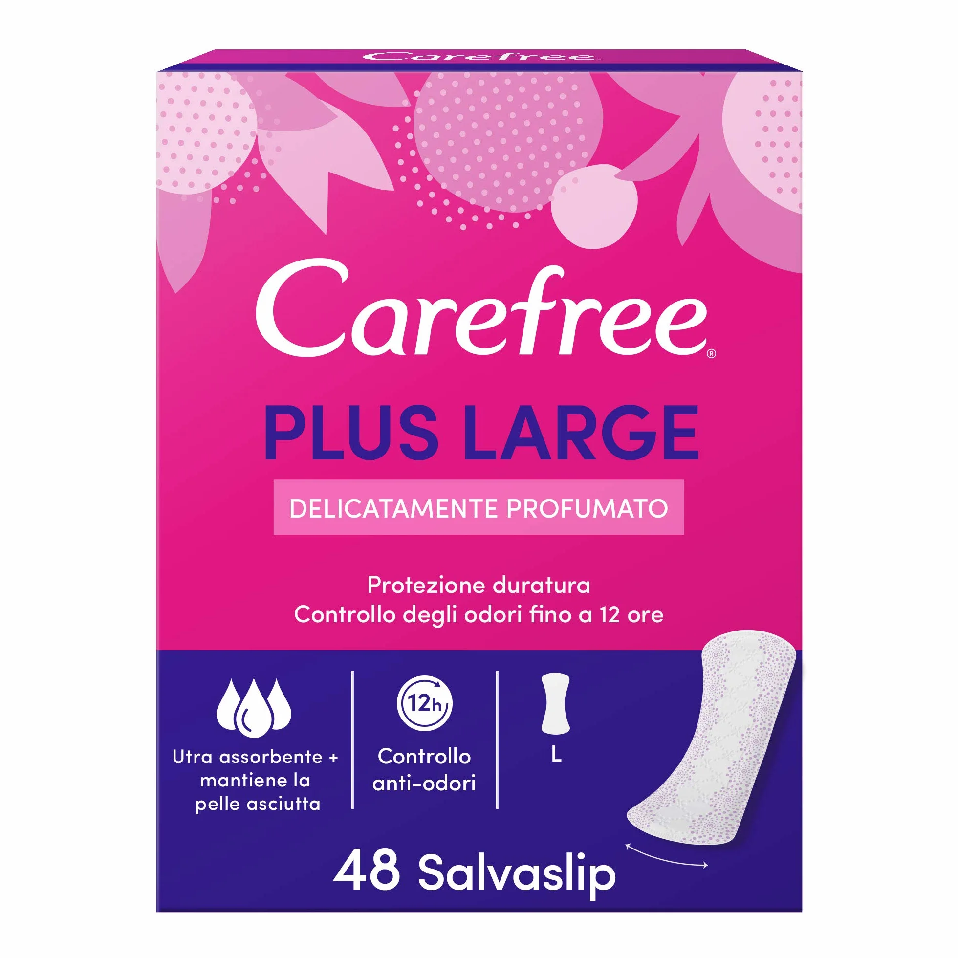 Carefree Salvaslip Plus Large Fragranza Delicata 48 salvaslip donna extra ampio controllo odori super assorbenti