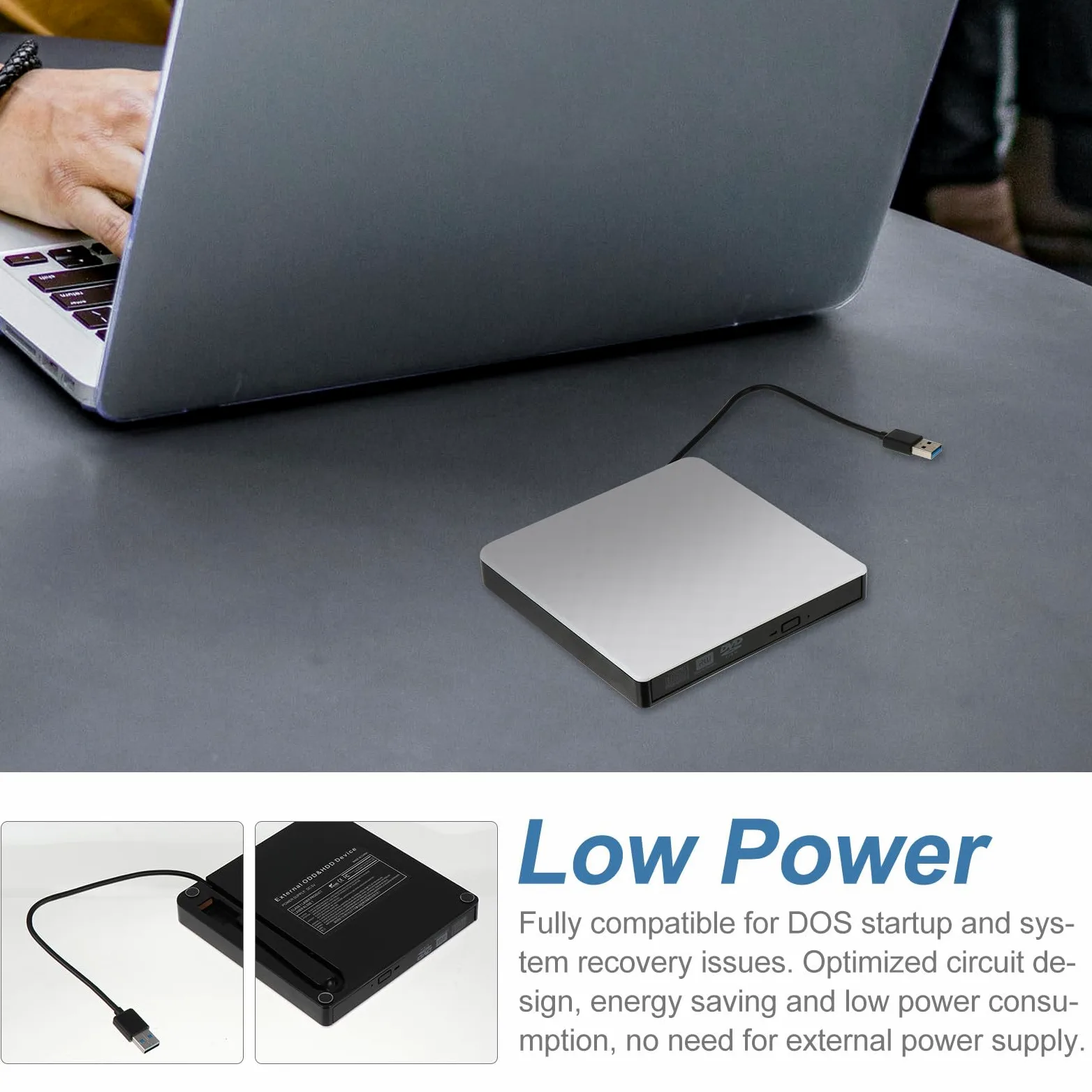 Masterizzatore Dvd Esterno USB 3.0 Unità CD Integrata, Slot Cavo Usb, Motivo Rombi Bianco, Unità Ottica Portatile per Laptop e Backup Dati