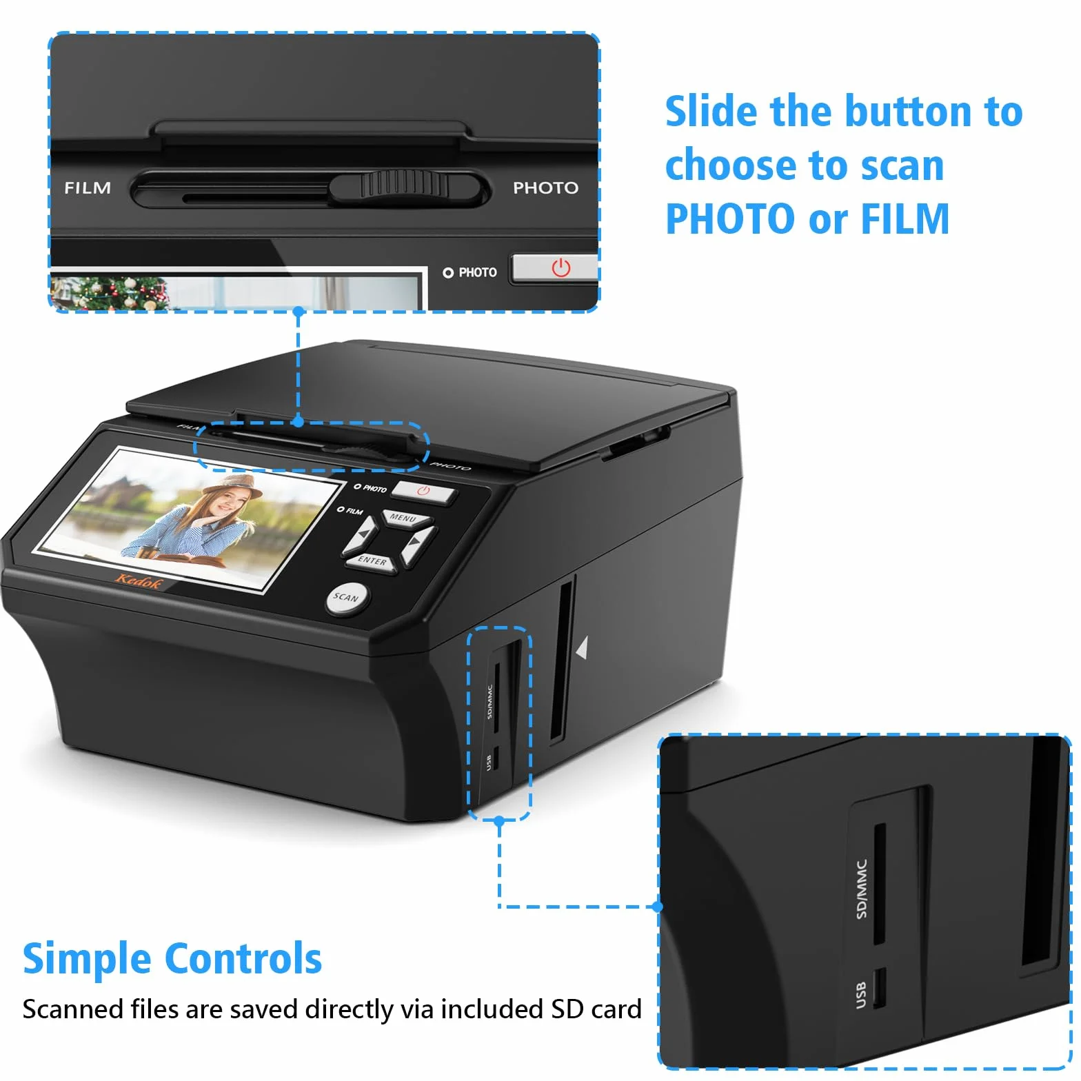 Multiscanner per Diapositive e Negativi con Schermo LCD da 5", Scanner per Foto Digitale per Convertire 35 mm, 110 Film e Biglietto da Visita in 22 MP Digital JPEG