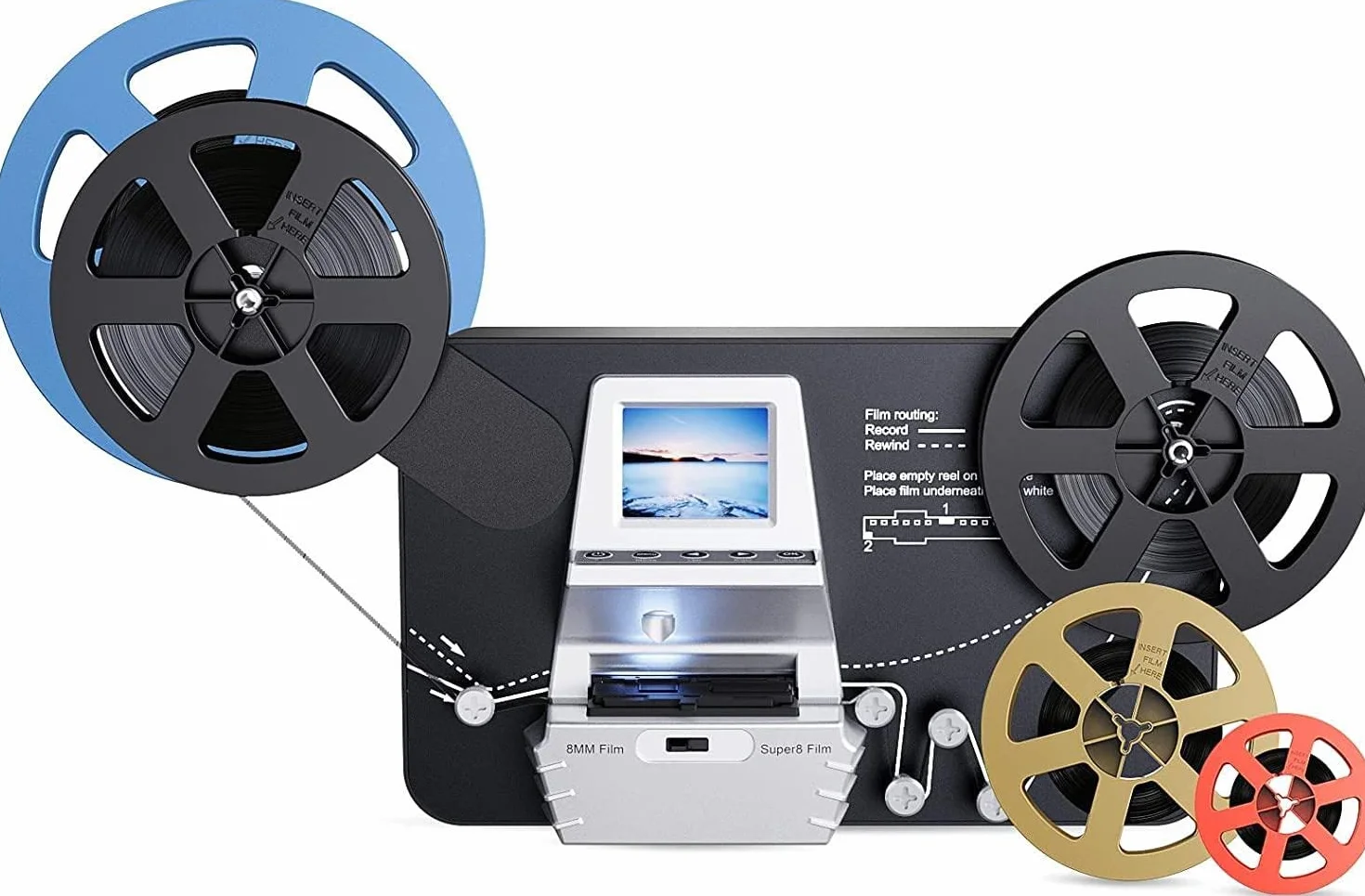 8mm e Super 8 Film to Digital Converter, Scanner Digitizer con schermo da 2,4 pollici, Convertire 3 "5" 7" 9 "Reels View Frame by Frame in 1080P MP4 Digitali, Condivisione e risparmio su 32GB SD Card