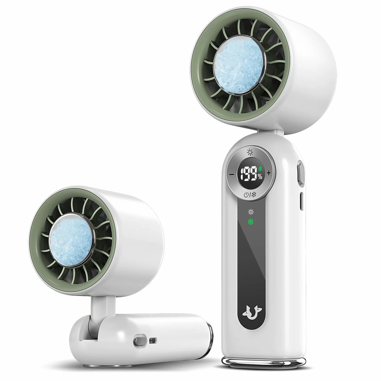 Mini Ventilatore Portatile con Raffreddamento, Ventilatore Ricaricabile con Display LED e Luce Notturna, Pieghevole. Perfetto per Scrivania, Ufficio, Camera da Letto, Cucina e Viaggi – Bianco