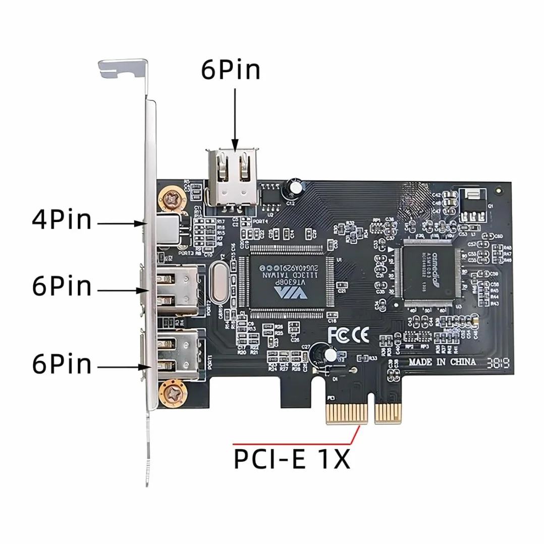 ChenYang 4 porte 1394A Capture Card, 3 x 6 pin e 1 x 4 pin 1394A su PCI Express Adattatore scheda di espansione con piastra da 8 cm e cavo da 12 cm