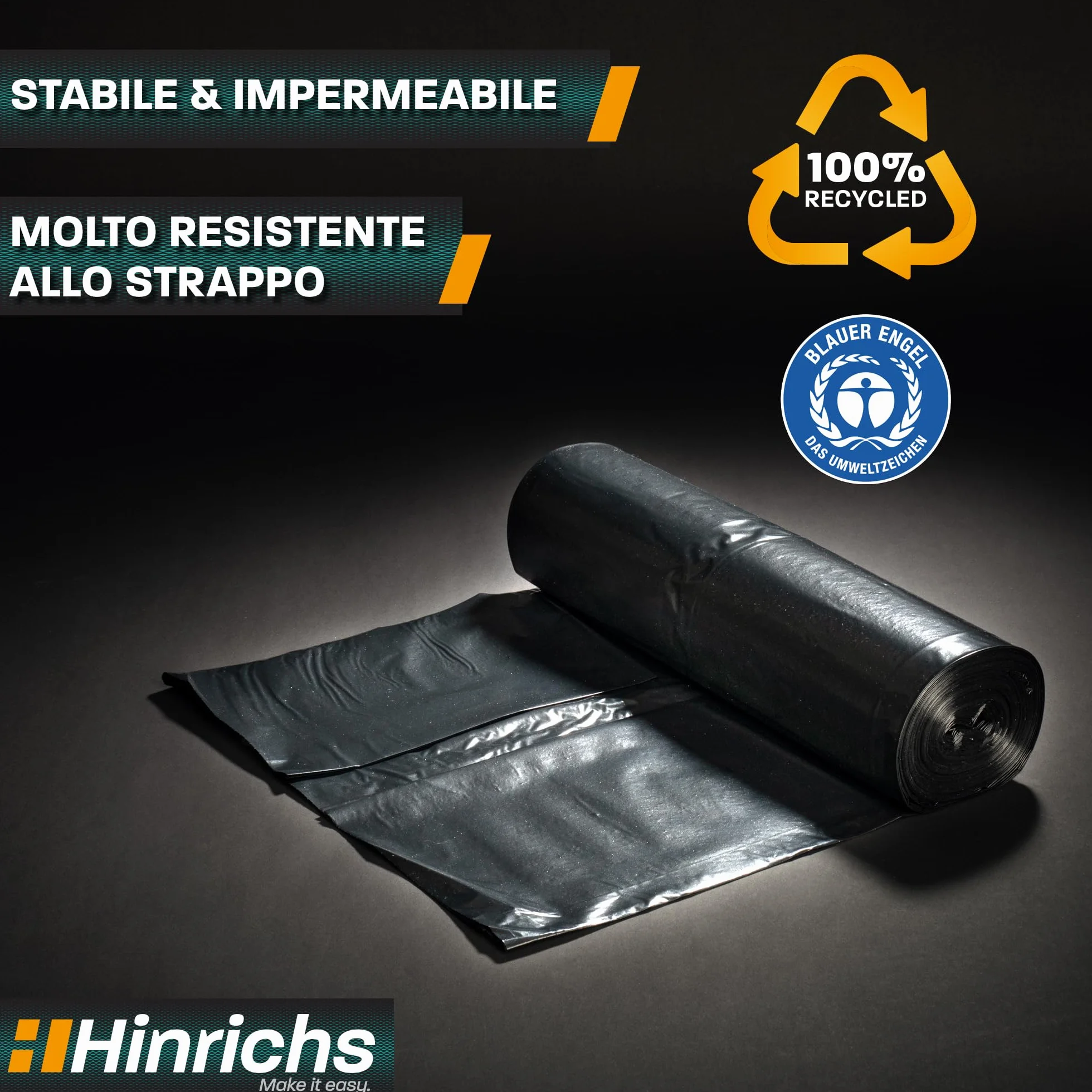 Hinrichs Sacchi Rifiuti 240 L Extra Resistenti 100 x 125 cm LDPE Riciclato 15 Pezzi