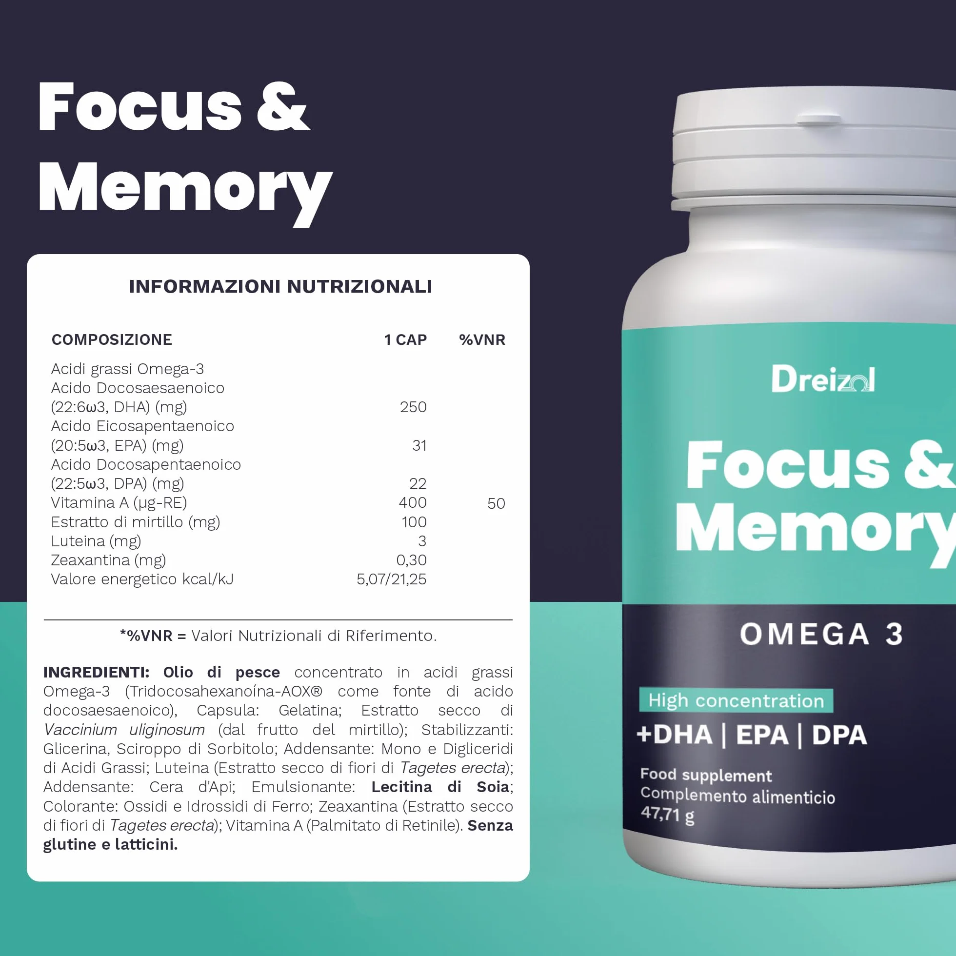 Brudy Lab Focus & Memory Nootropico Concentrato Omega 3 Alto DHA 60 capsule