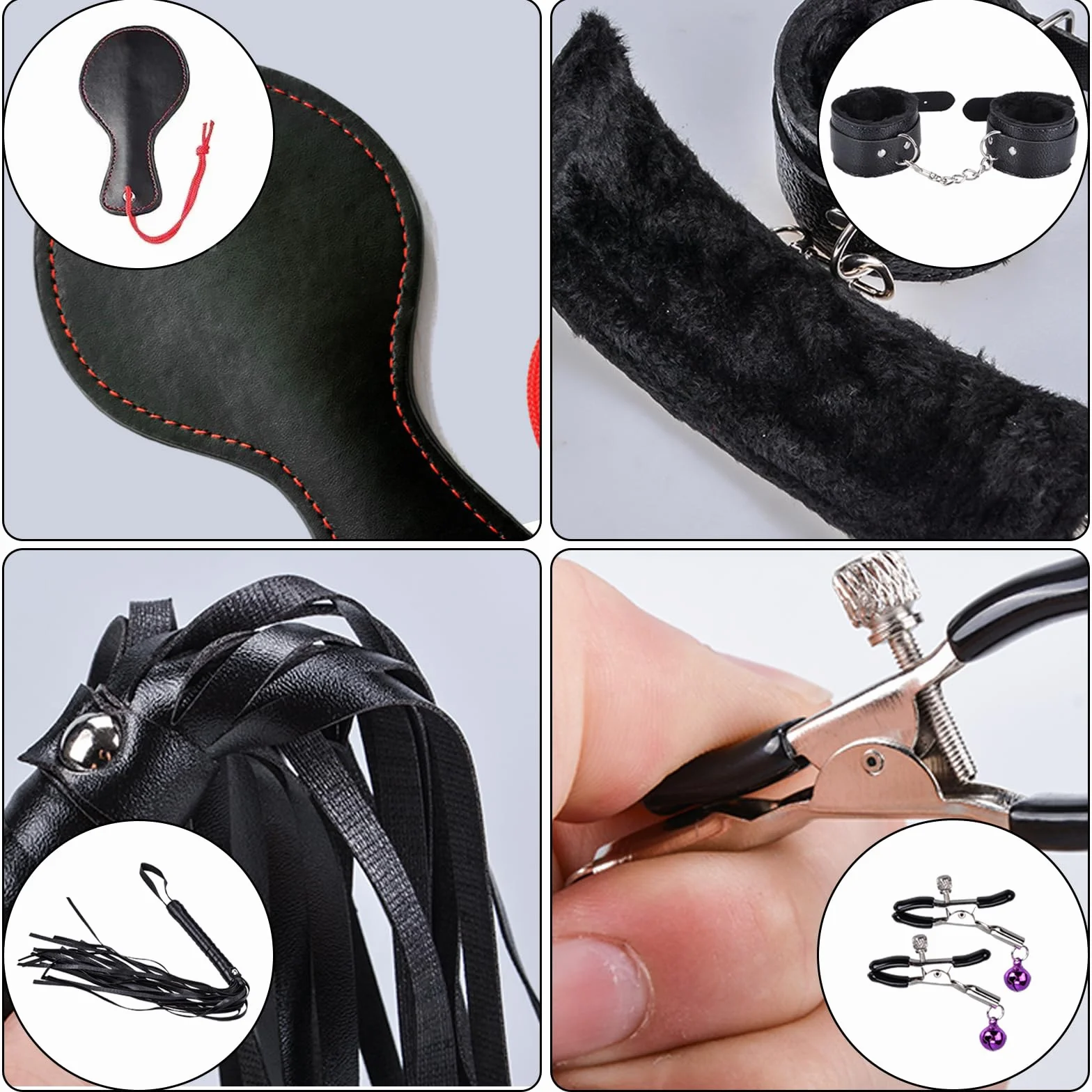 Qoosea SM Bondage Kit 26 Pezzi Sex Toys in Pelle con Manette Caviglia Maschera per Coppie