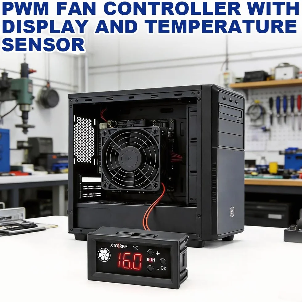 PWM Fan Speed Controller 12V DC Regolatore di Velocità Ventola Display Digitale Temperatura Sonda PWM 3A 25kHz