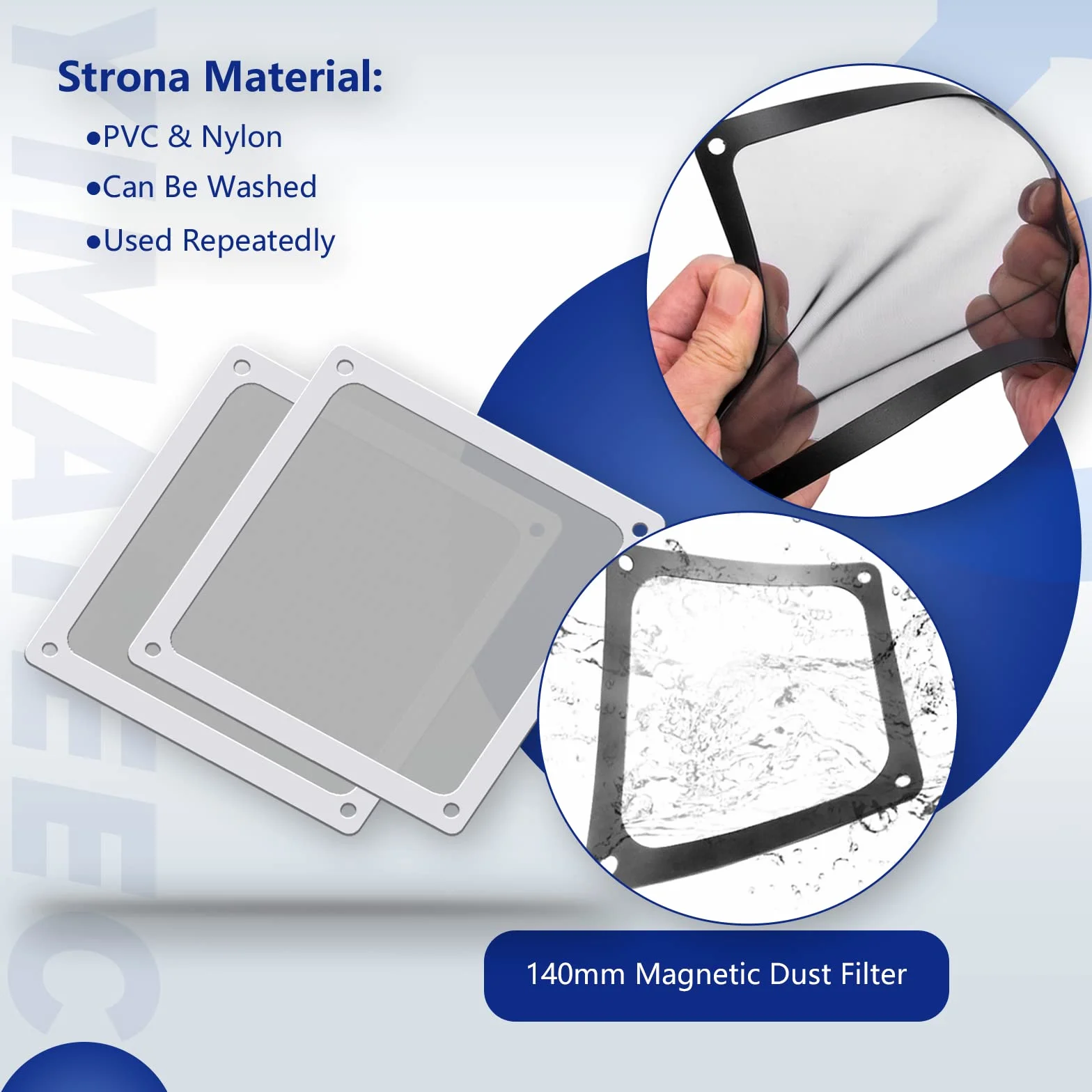Filtro Antipolvere Magnetico 140mm per PC - Griglia a Rete per Ventola di Raffreddamento Computer Case (Nylon, 140*140mm, 2 Pezzi, Bianco)