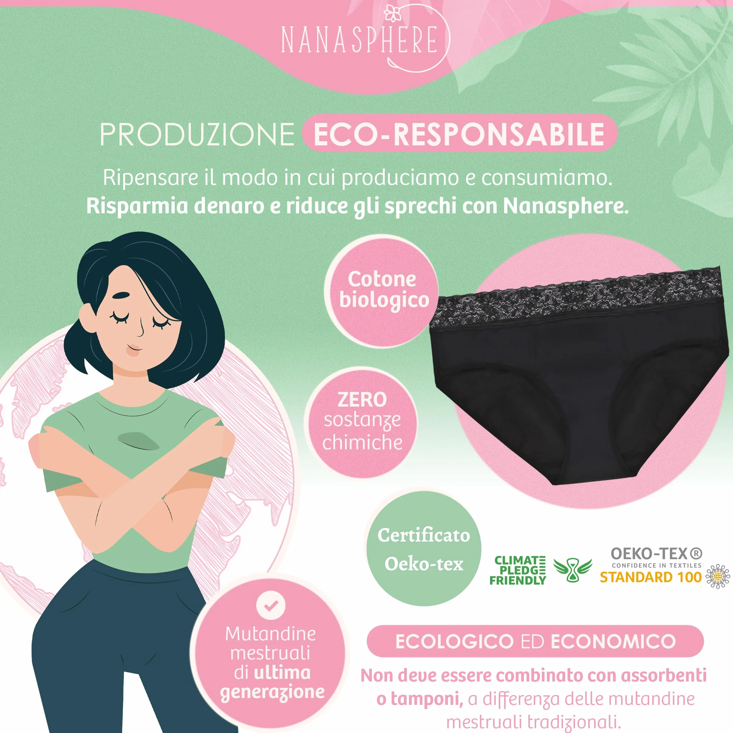 Slip Mestruale Donna Cotone Organico Mutande Assorbenti Mestruali Set di 3 Flusso Abbondante