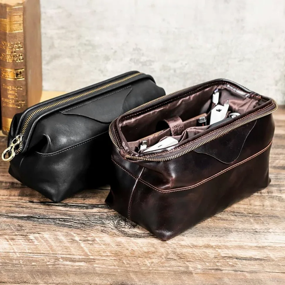 Custodia organizer for elettronica da viaggio in pelle Borsa for trasporto cavi con cerniera Custodia tecnica for cavi, cavi ed elementi essenziali da viaggio(Black)