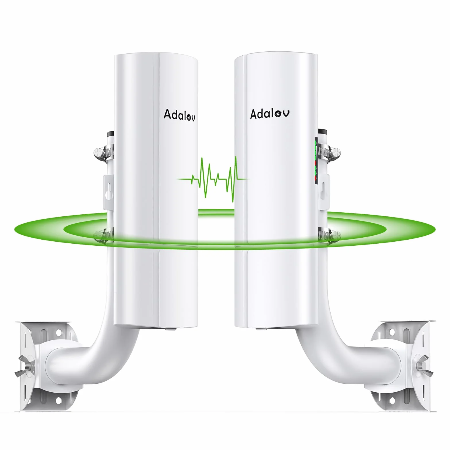 AdaLov CPE366 Ponte Wireless Gigabit Punto-Punto, 5.8GHz 3KM Bridge Wi-Fi da Esterno con Staffe, Zero Scavi per Telecamere/Chalet/Casa Vacanza/Garage/Fattoria/Campeggio, Plug & Play, IP65 Impermeabile
