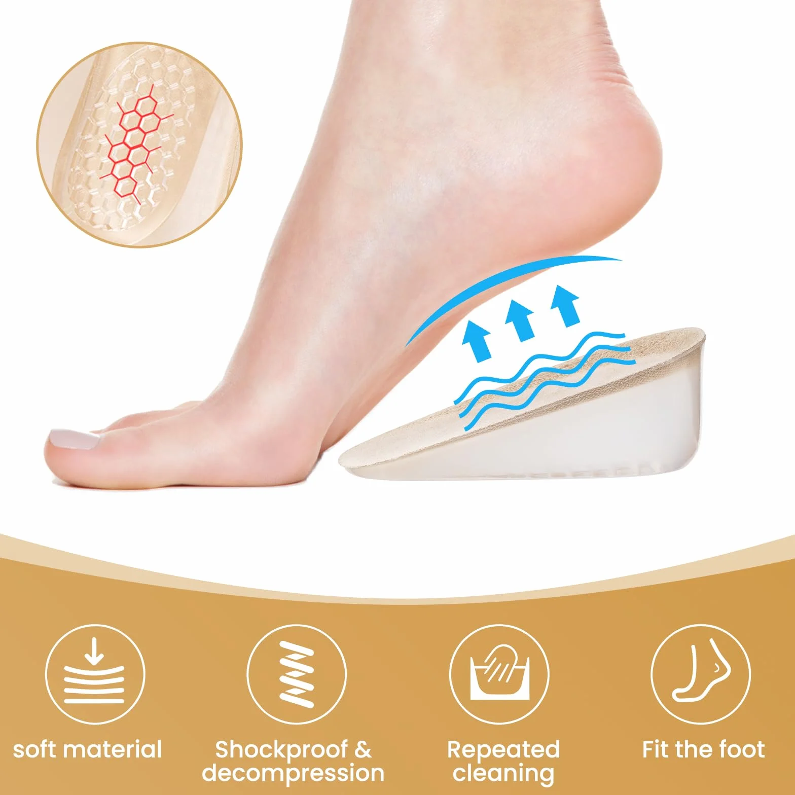 Altezza Aumentando Solette 2.5CM Talloniera in Gel per Donna Uomo Inserti Invisibili
