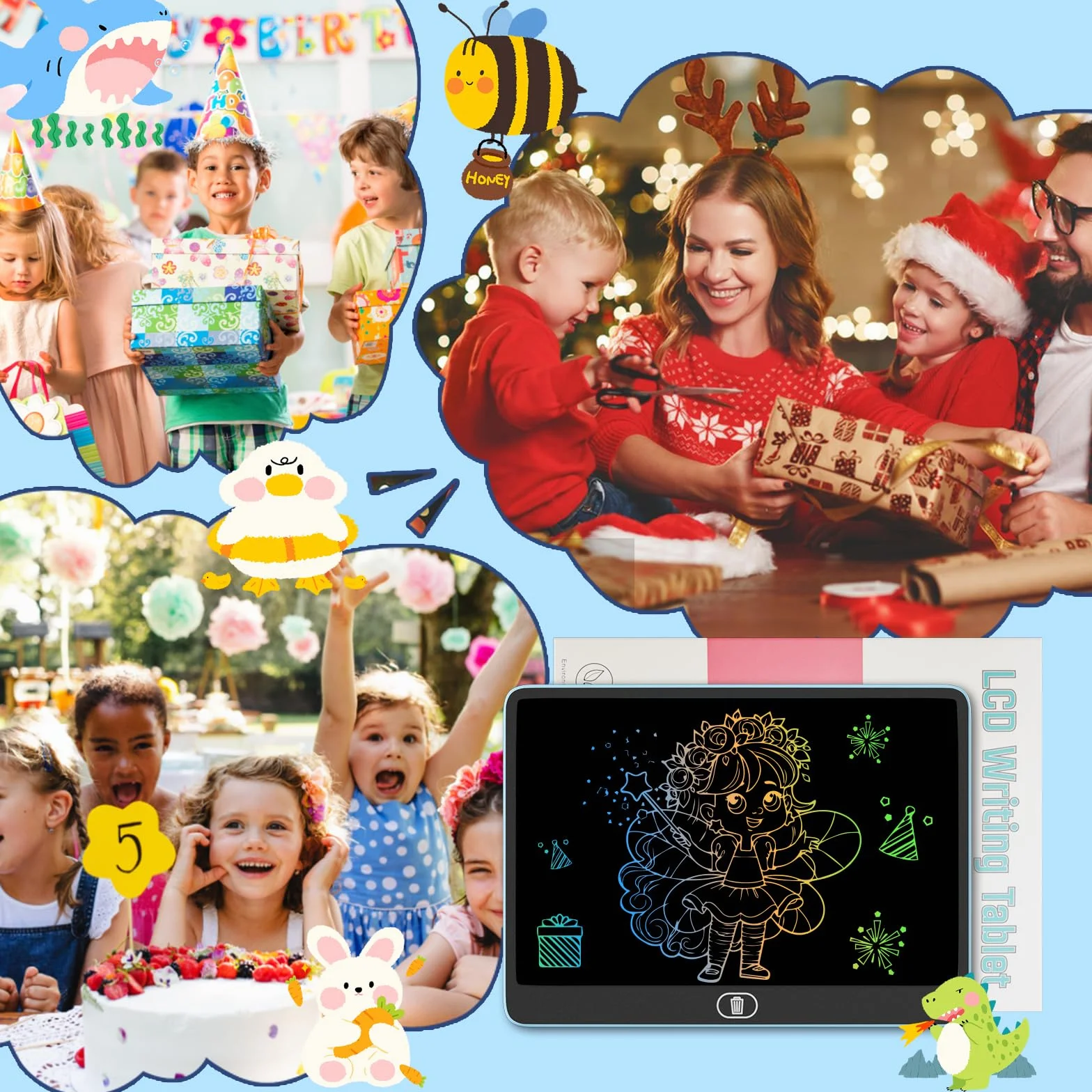 Lavagna da disegno LCD colorata 16 pollici blocco cancellazione giocattolo regalo bambini adulti blu