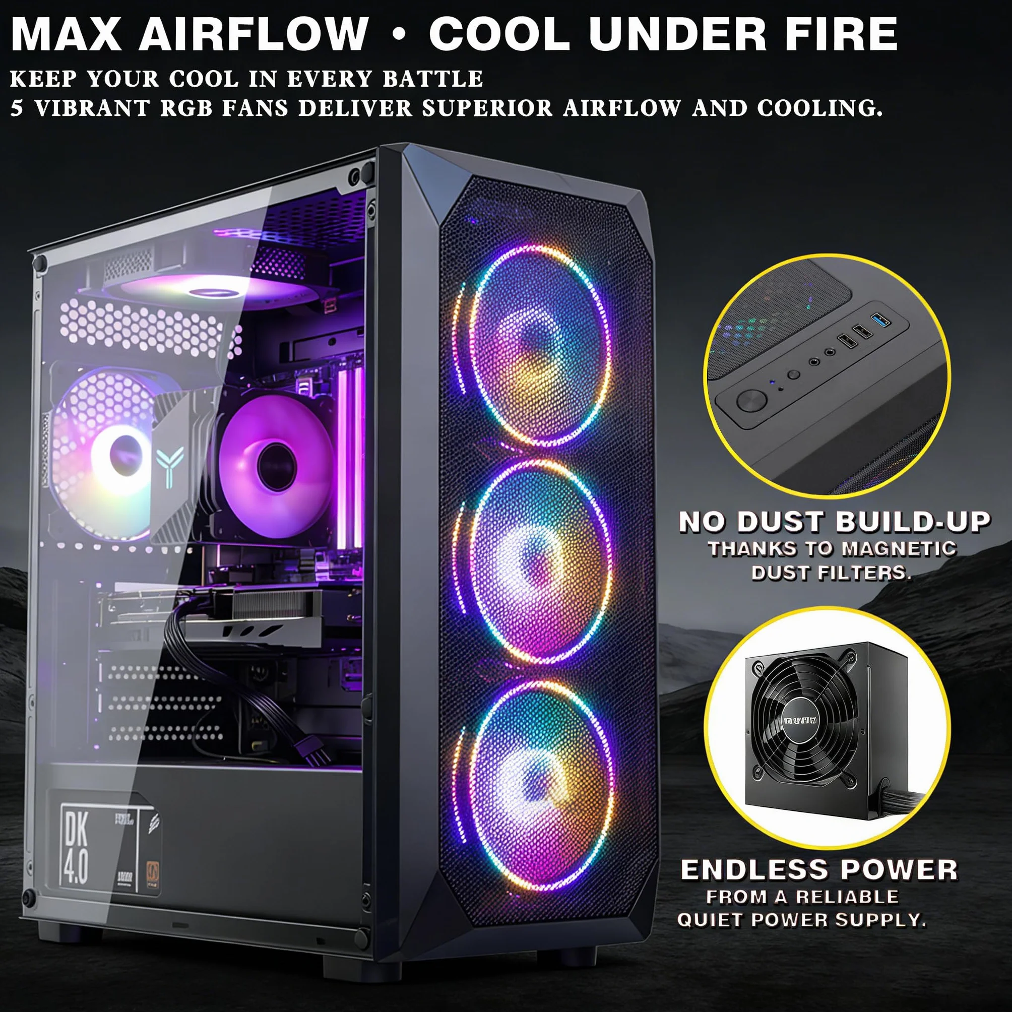Gaming PC Ryzen 5 5500, GeForce RTX 4060, B450, 16GB(8GB*2) 3200MHz DDR4 RAM, 1TB NVMe SSD, P550W, 5 RGB Fans, WIFI, Potente PC per Gaming e Creazione