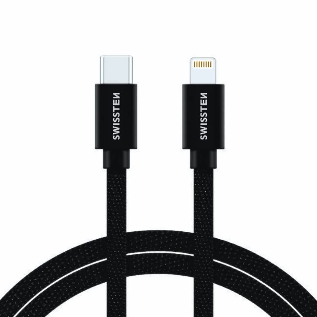 Swissten Cavo di ricarica per iPhone 2 m [certificato MFi] da USB C a Lightning Ricarica rapida tessile intrecciato Ricarica PD rapida per iPhone 14/14 Pro/14 Plus/14 Pro Max, iPad Pro, iPhone 8-13
