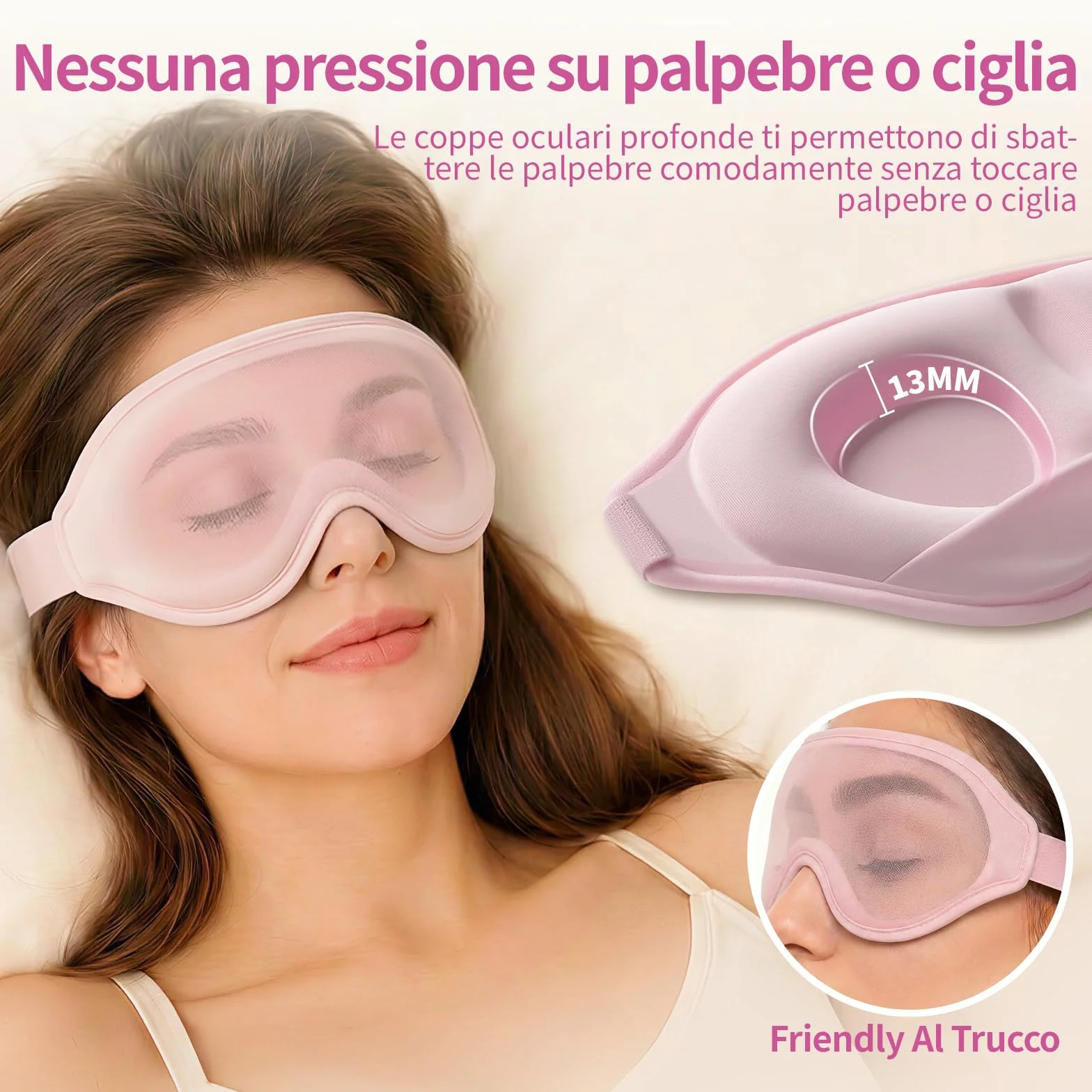 Maschera Sonno 3D Oscurante Coppe Oculari Profonde Senza Pressione Set da Viaggio