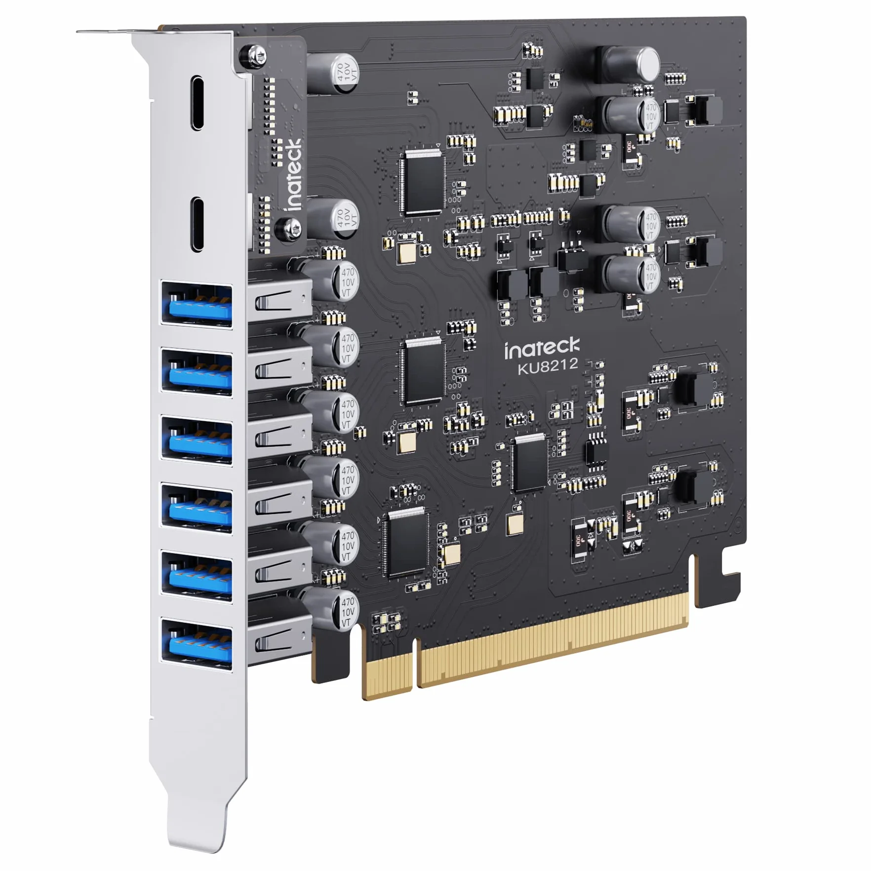 Inateck Scheda PCIe to USB 3.2 Gen 2, Ricarica USB C PD, 2 Porte USB C e 6 Porte USB A con Larghezza di Banda Totale di 16 Gbps, KU8212