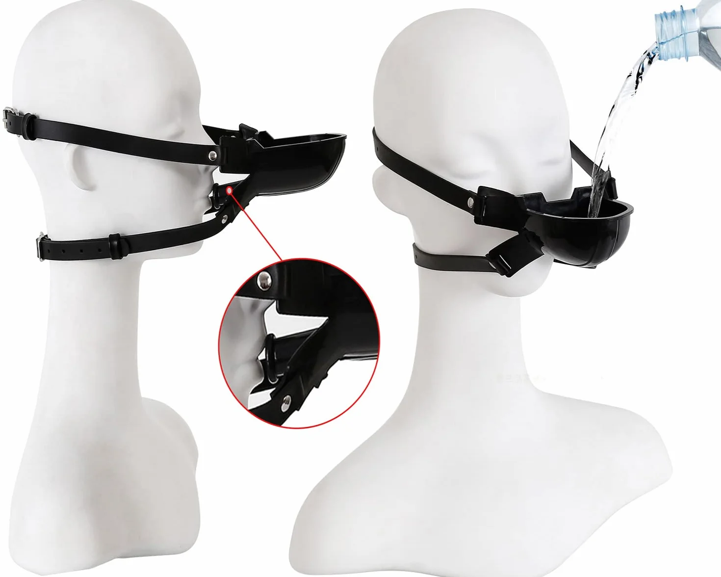 Mordacchia per donna bondage nera per uso estremo, imbracatura e cappuccio sexy con manette