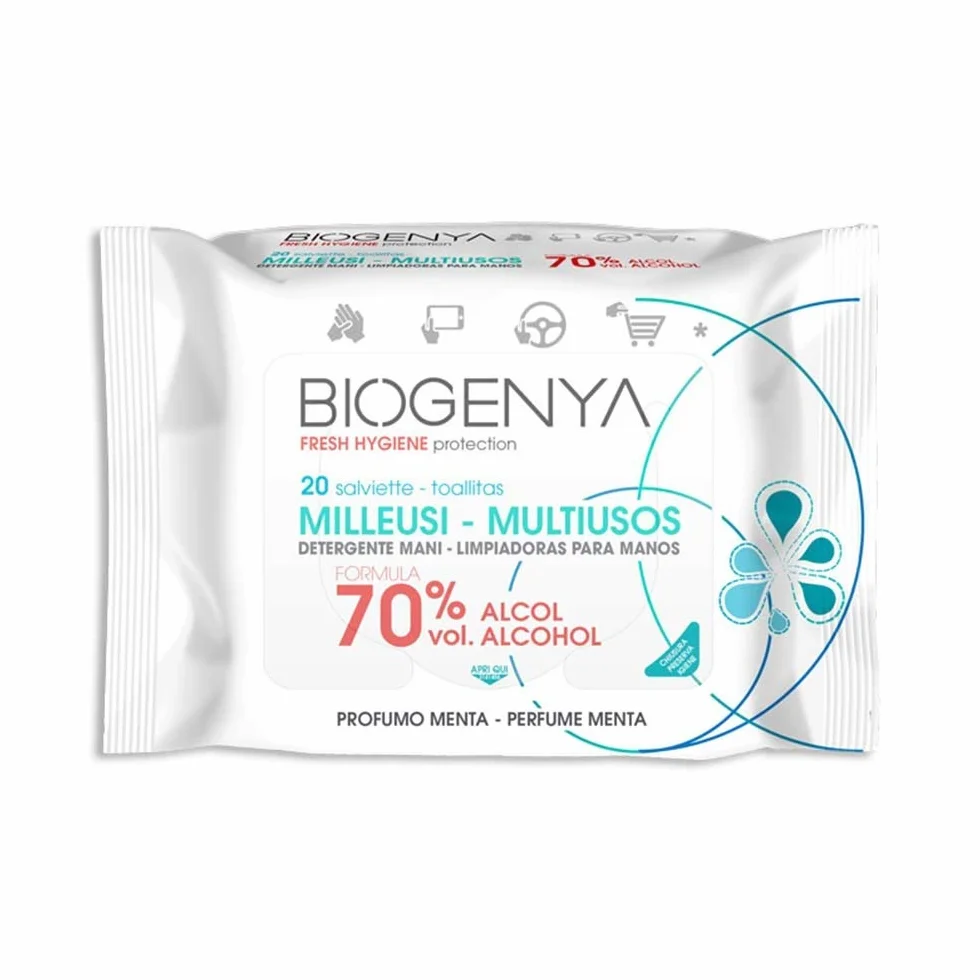Diva International Biogenya Milleusi Igienizzanti Salviette 70% Alcool 20 Pezzi