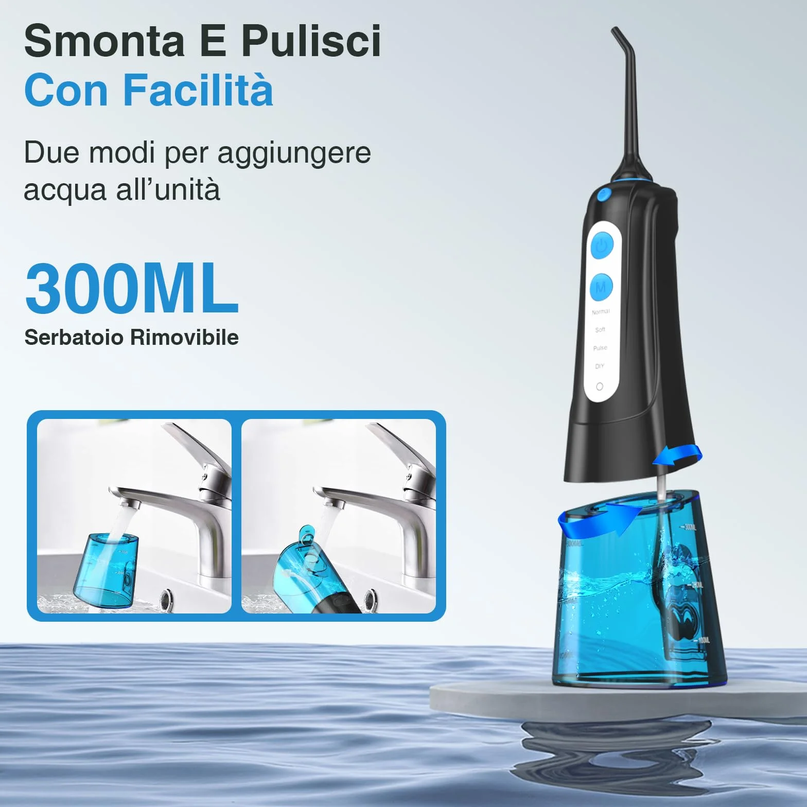 SURFOU Idropulsore Dentale Portatile Elettrico Water Flosser Irrigatore Orale con Pulitore Getto Acqua